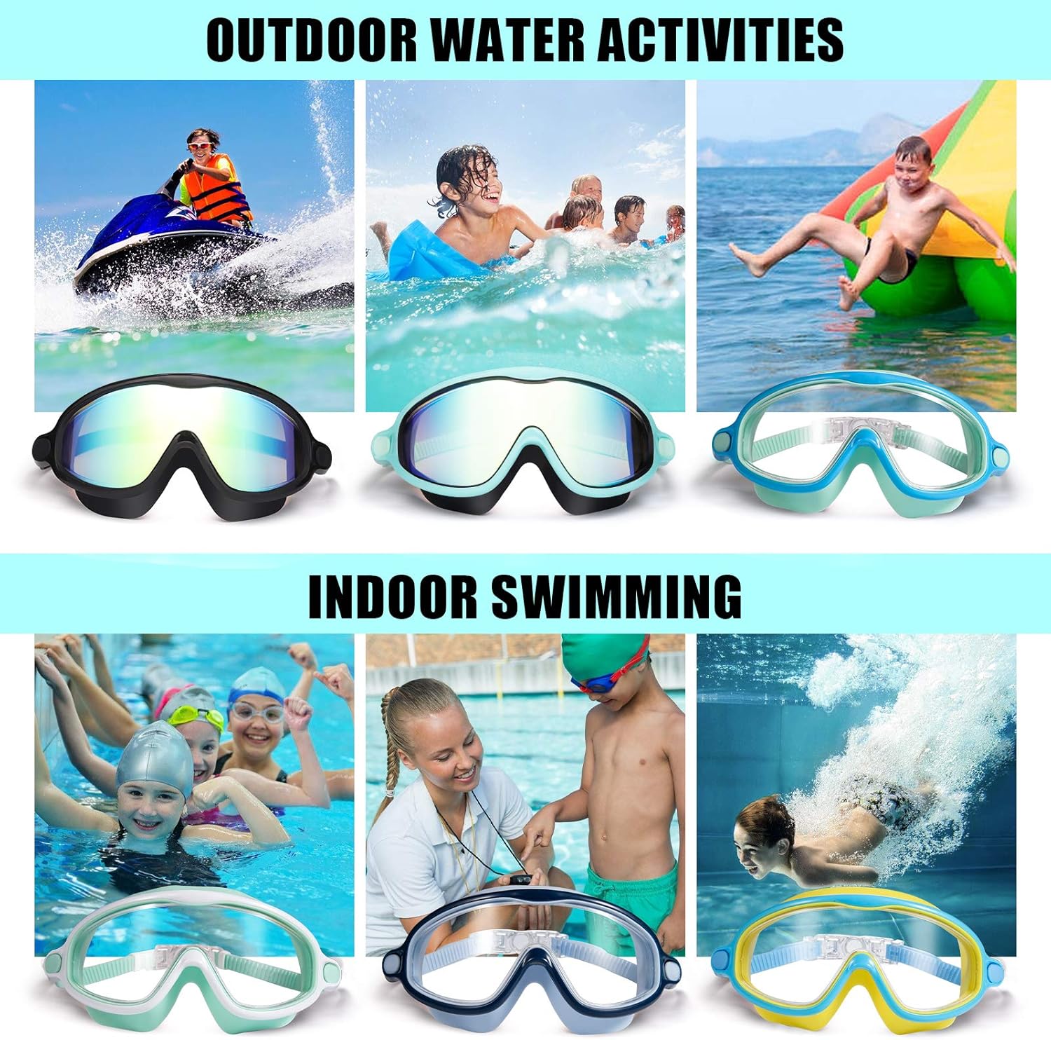Seago Swim Goggles 2 Pack Anti-Fog Anti-UV Wide View Swimming Goggles for Kids 3-14 - Image 6
