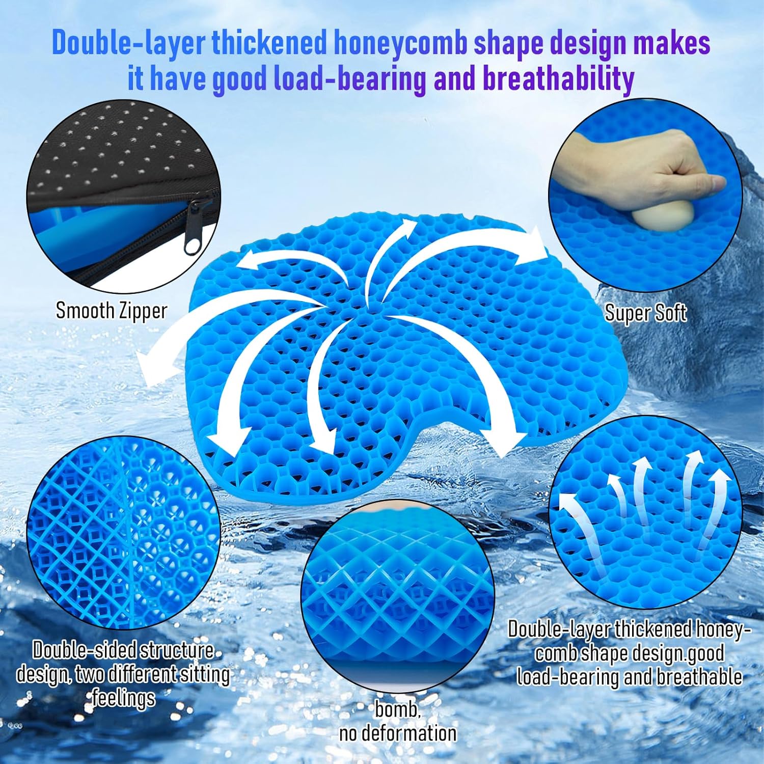 Kayak Seat Cushion, Thicken Anti Slip Waterproof Gel Kayak Seat, Portable Canoe Rowing Rubber Dinghy Pad for Stadium Sit in Kayak Inflatable Fishing Kayak Canoe Kayak Accessories - Image 3