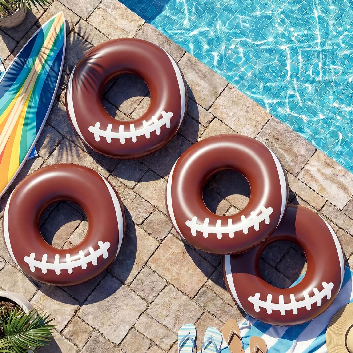 ShinyRelief 4 Pcs Baseball Soccer Basketball Football Sport Inflatable Pool Ring Float Adult Size Inflatable Floats Swimming Pool Tubes for Summer Lake Beach Sport Party - Image 4