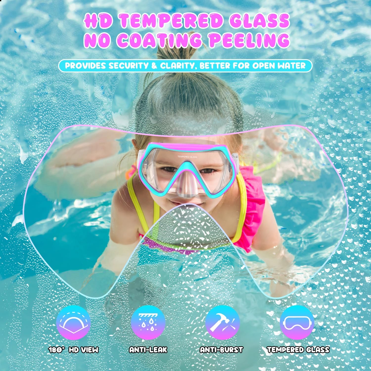 Snorkeling Gear for Kids, Kid Mask Fins Dry Top Snorkel Set, Youth Boys Girls Junior Age 6-14 Swimming Diving Swim Fins, Tempered Glass Panoramic View Travel Packages - Image 2