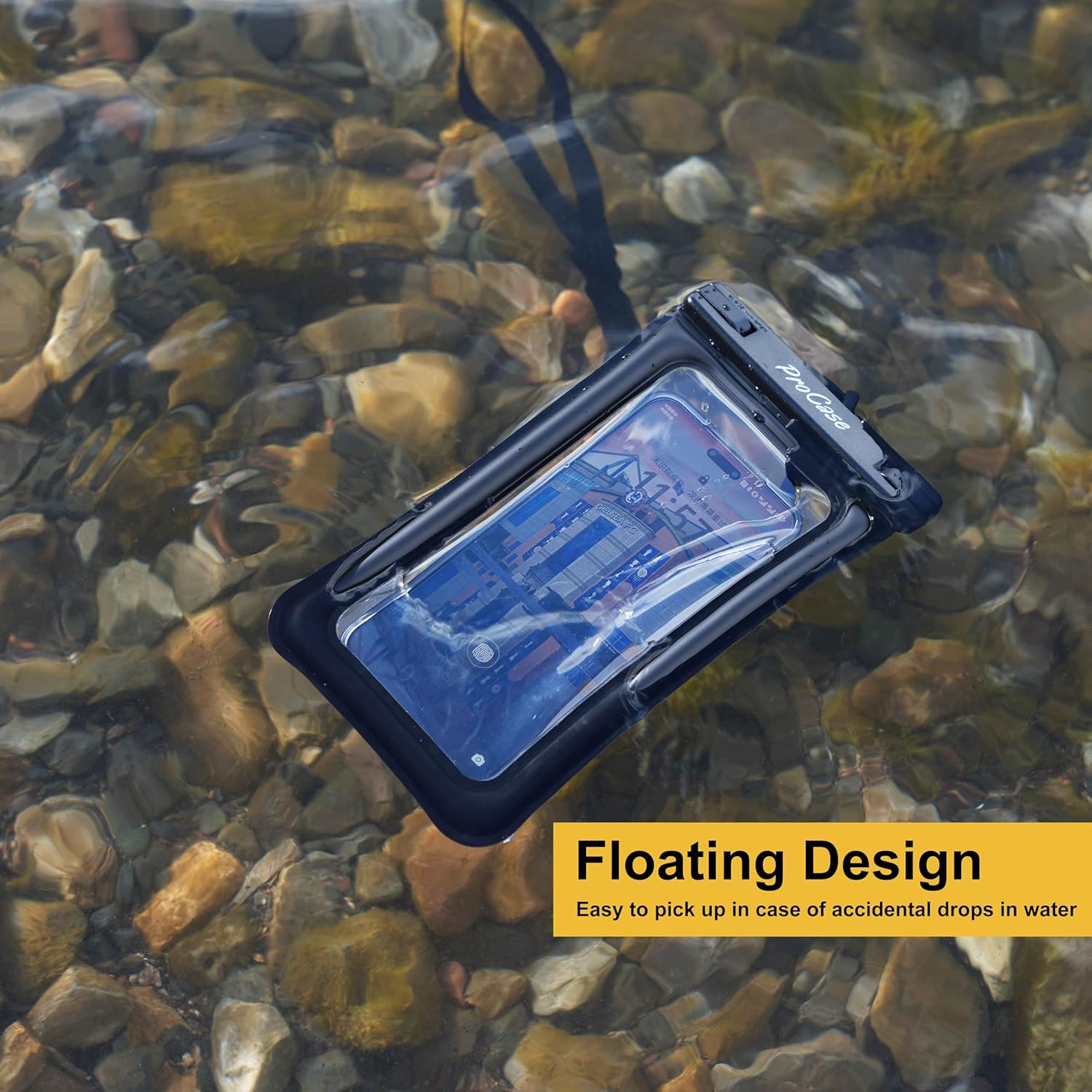 ProCase 2 Pack Floating Waterproof Phone Pouch IPX8, Universal Dry Bag Fits iPhone 17/16/15/14/13 Series, Galaxy S24/S23/S22, Pixel 8/7 (Up to 7”), Touchscreen, Underwater & Snow Protection -Black - Image 2
