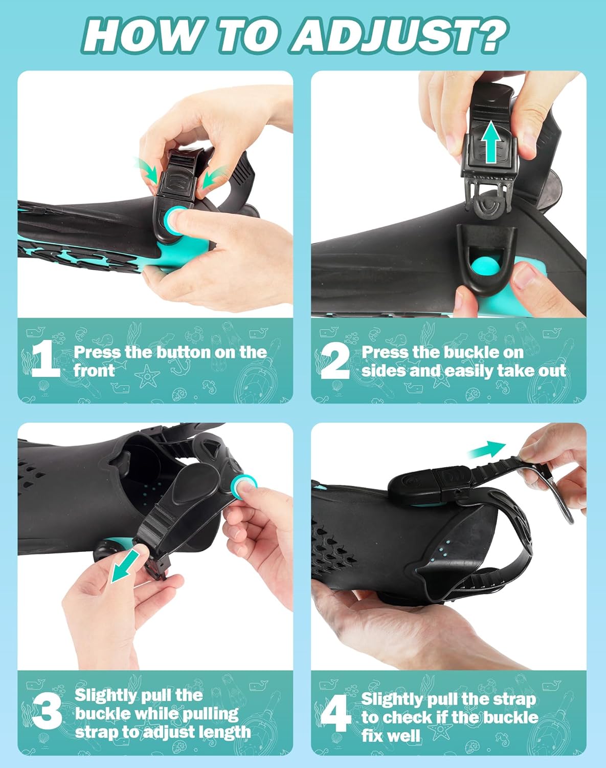 Mask Fins Snorkeling Gear for Adults, Full Face Snorkel Mask & Adjustable Swim Fins Snorkel Set, Panoramic View Snorkel Mask Dry Top Anti-Fog Anti-Leak - Image 9