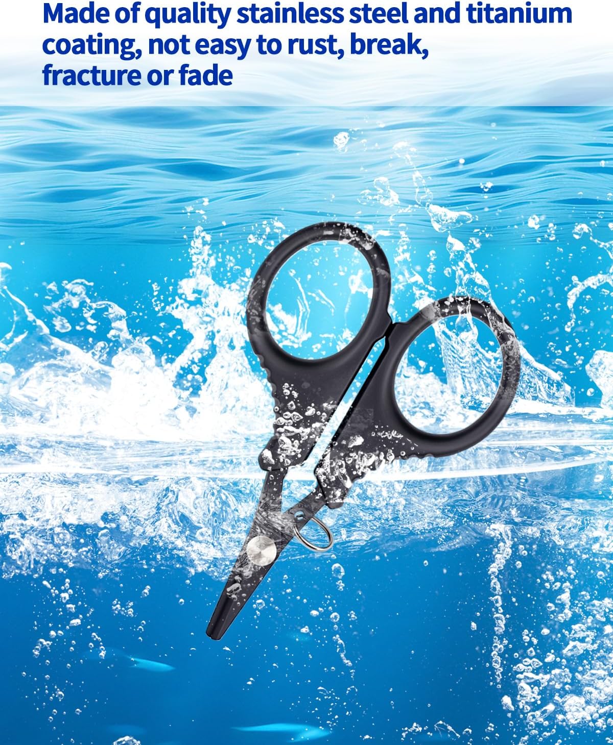 3 PCS Fishing Scissors, Stainless Steel Fishing Line Cutter &braided Line Cutter, Cutters with Titanium Coating-Fishing with Hook and Retractable Coil Lanyards Fishing Accessories (Black) - Image 5