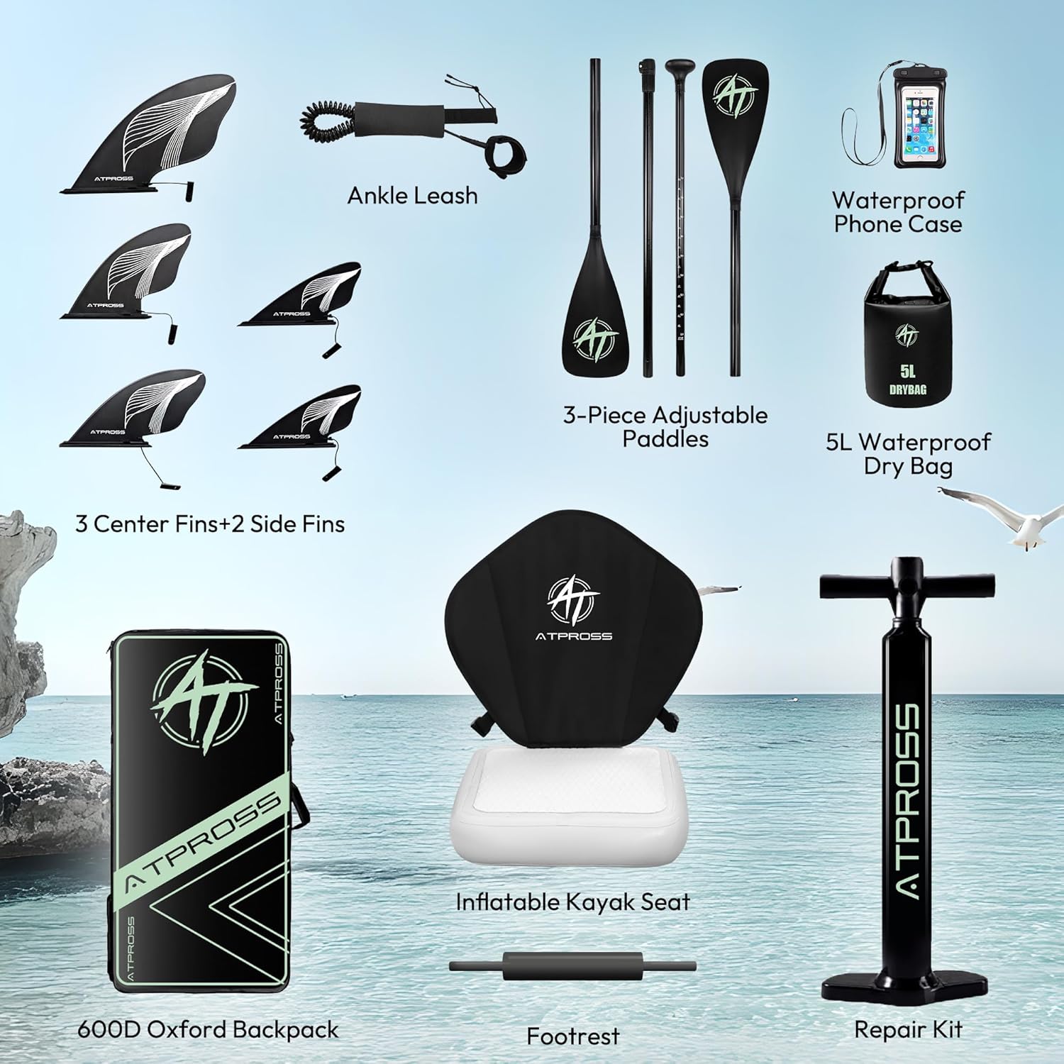 12'x36 Inflatable Paddle Board, 500lbs Extra Wide Stand Up Paddleboard for Adults with Premium SUP Accessories Kit & Backpack, Blow Up Kayak Non-Slip Stable Deck Boat for Yoga Fishing Surf - Image 6