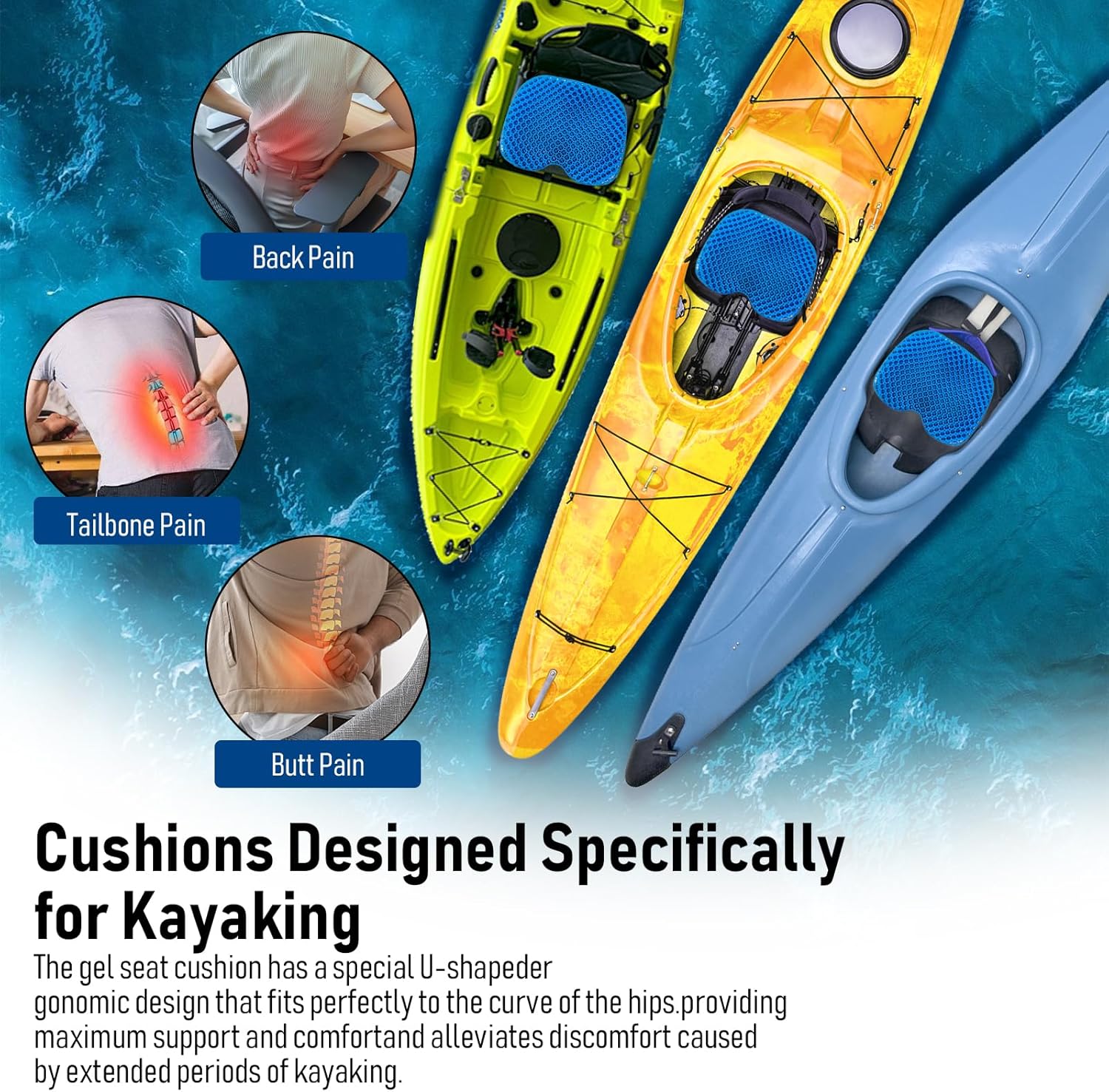 Kayak Seat Cushion, Thicken Anti Slip Waterproof Gel Kayak Seat, Portable Canoe Rowing Rubber Dinghy Pad for Stadium Sit in Kayak Inflatable Fishing Kayak Canoe Kayak Accessories - Image 5