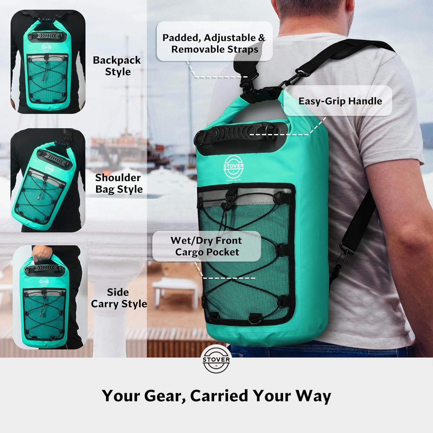 STOVER 5/10/25/30/40/55L Waterproof Dry Bag- Roll-Top Backpack w/Phone Case- Kayaking, Hiking, Camping, Boating- Men/Women - Image 3