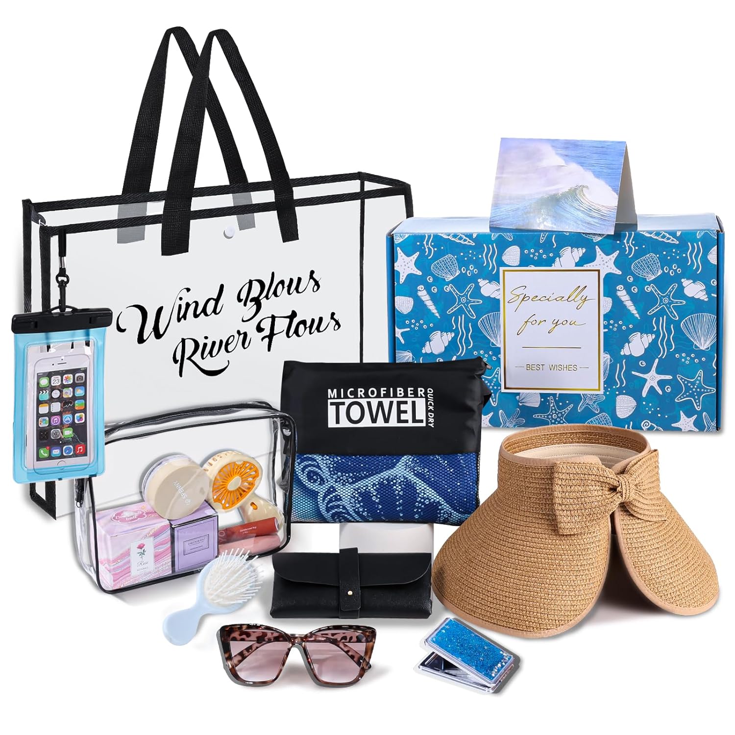 Beach Gifts for Women, Beach Gifts Set for Beach Lovers, Beach Towel Vacation Travel Essentials Birthday Graduation Gift Baskets for Friends Sister Multipurpose Waterproof Travel Tote Bag