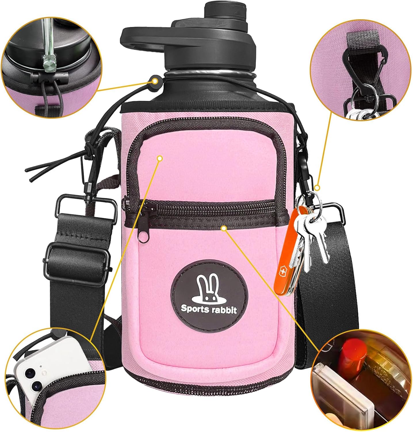 Sports rabbit Universal Water Bottle Holder – Durable Oxford & Neoprene Hybrid Design Compatible with Stanley 30/40oz Handled & 64/87oz Straight Tumblers, Adjustable Strap for Gym, Travel, Outdoors - Image 3
