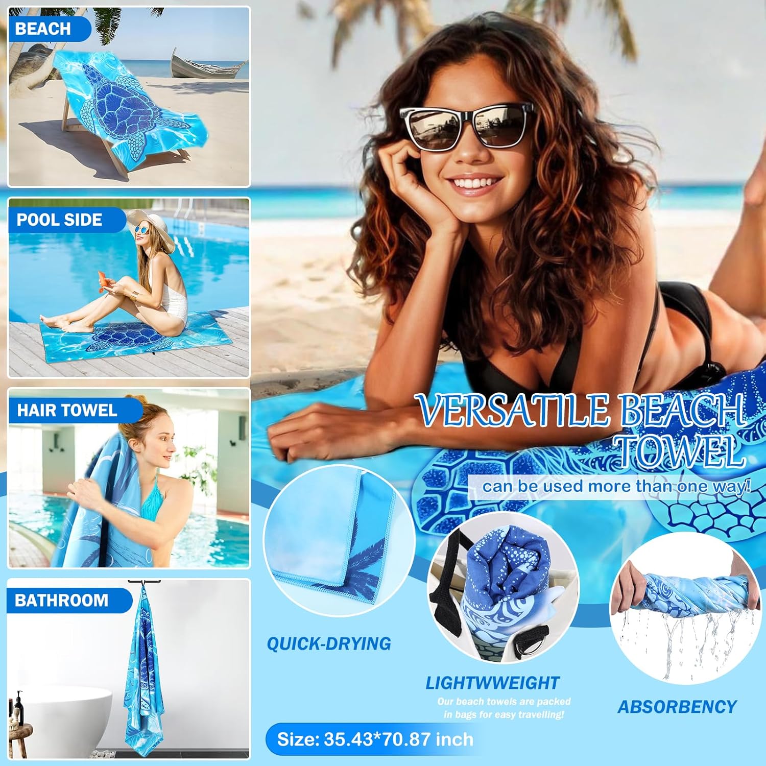 Beach Gifts for Women, Beach Gifts Set for Beach Lovers, Beach Towel Vacation Travel Essentials Birthday Graduation Gift Baskets for Friends Sister Multipurpose Waterproof Travel Tote Bag - Image 4