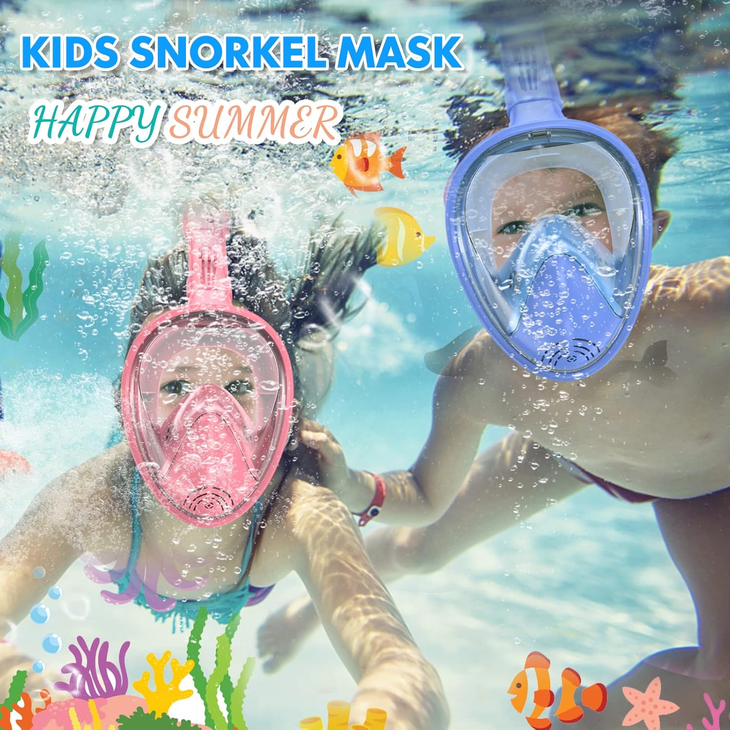 Kids Snorkel Mask Full Face, Snorkeling Gear for Kids 2-14 with Camera Mount, 180 Degree Panoramic View Snorkeling Set Anti-Fog Anti-Leak - Image 3