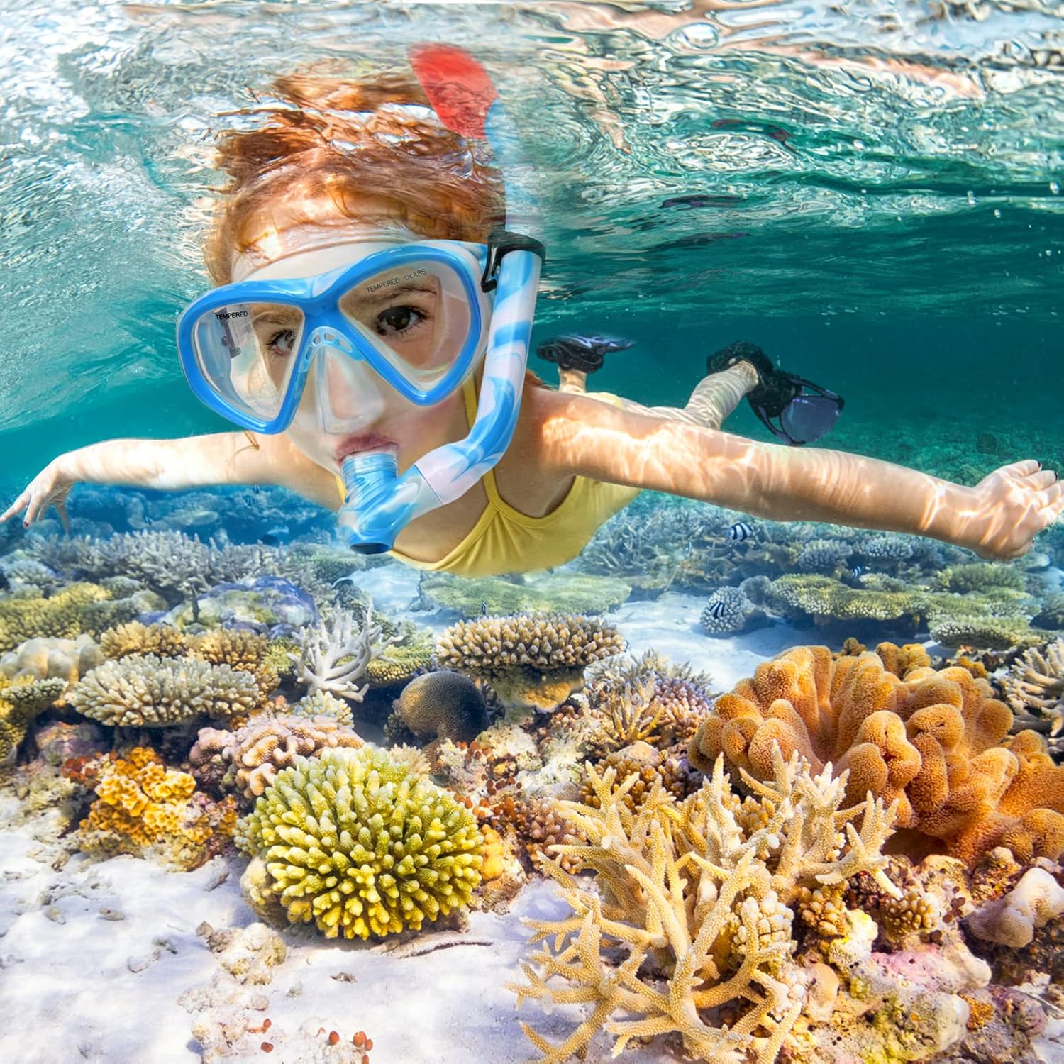 2 Sets Snorkeling Gear for Kids, Kids Snorkel Set for Ages 6-14, Dry Top Snorkel Mask Set for Youth Boys Girls Junior, Tempered Glass Diving Swimming Mask Goggles - Image 2