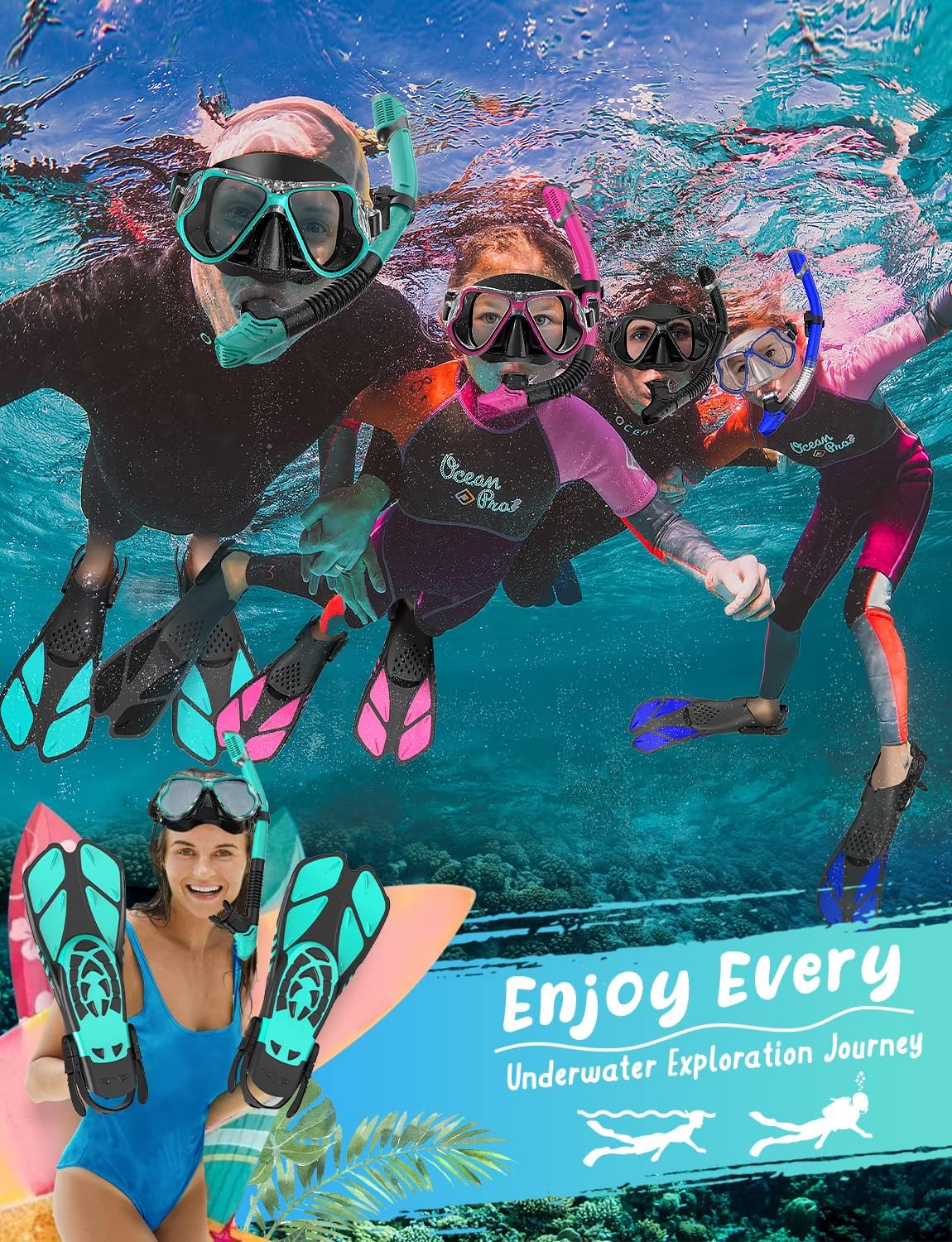 Zenoplige Mask Fins Snorkel Set, Snorkeling Gear for Adults, Panoramic View Snorkel Mask Anti-Fog, Adjustable Dive Flippers, Dry Top Snorkel and Travel Bag, Scuba Gear for Swimming Snorkeling Diving - Image 7