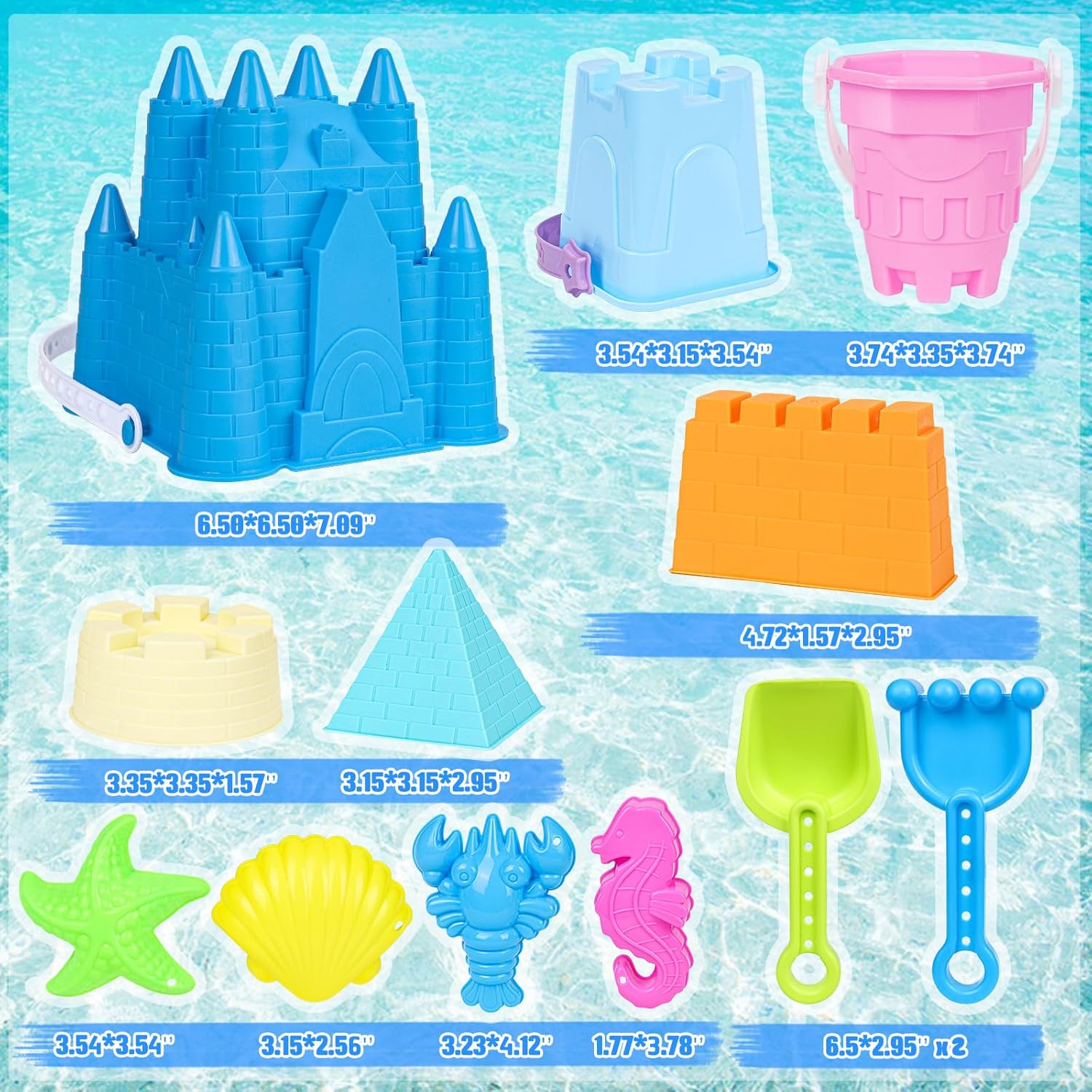 Beach Toys Sand Toys for Kids, Sand Castle Toys with Castle Bucket, Sand Molds, Shovel and Rake, Sandbox Toy for Toddlers 1-3 4 5 6 7 8 9 10 12, Beach Summer Accessories for Kids - Image 7
