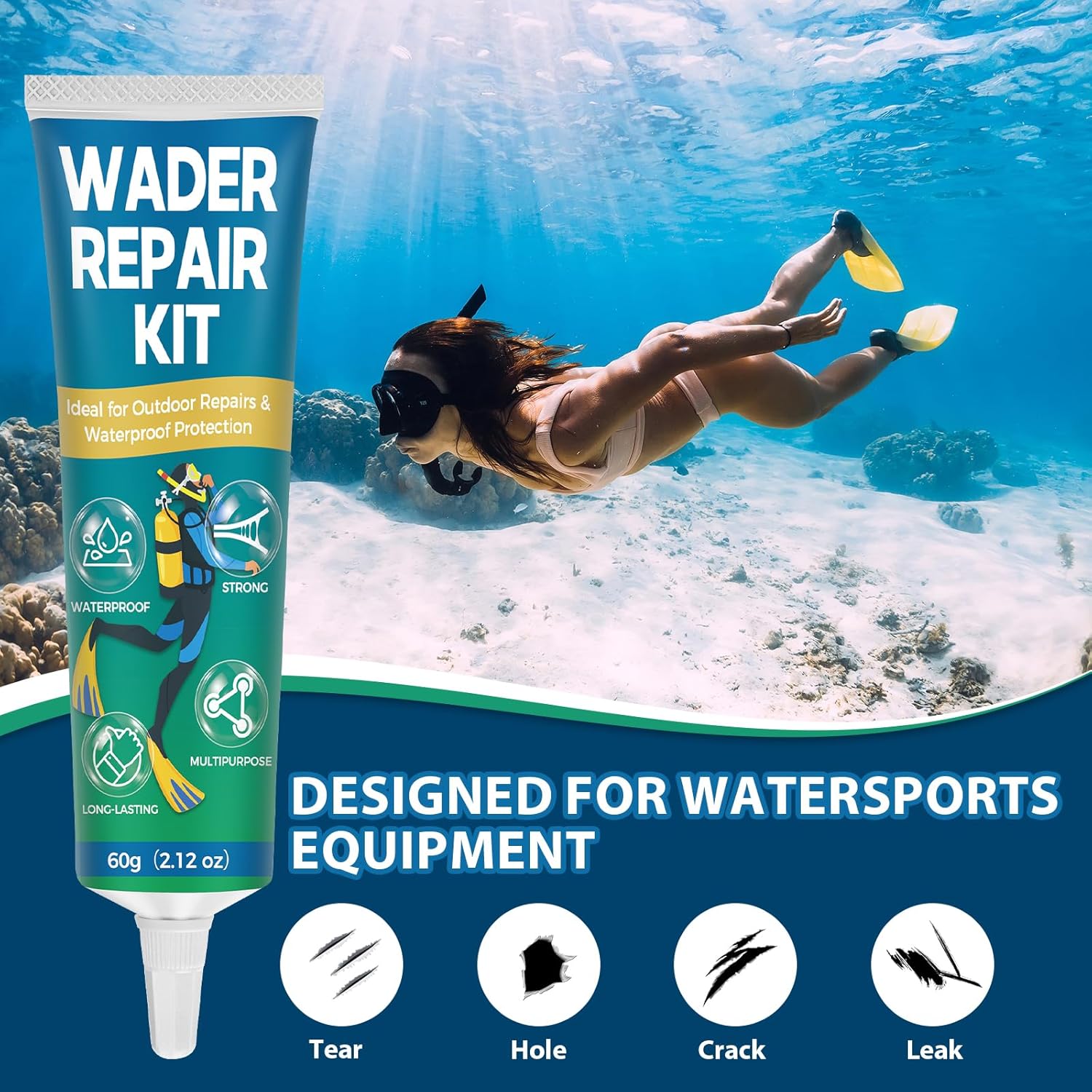 Wetsuit Repair Kit, Flexible Wader Repair Glue, Durable Waterproof Adhesive Seals Cracks, Rips, Tears & Holes on PVC Inflatables, Tents and More - Image 4