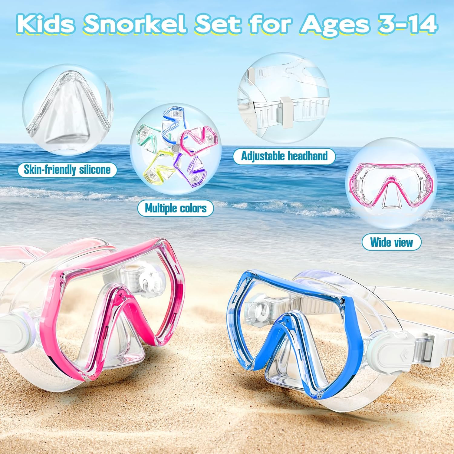 Goggles for Kids 3-14, Snorkeling Gear for Kids, Anti-Fog 180° Clear View, Snorkeling Mask and Dry Top Snorkel Combo Set, Swimming Goggles with Nose Cover - Image 5