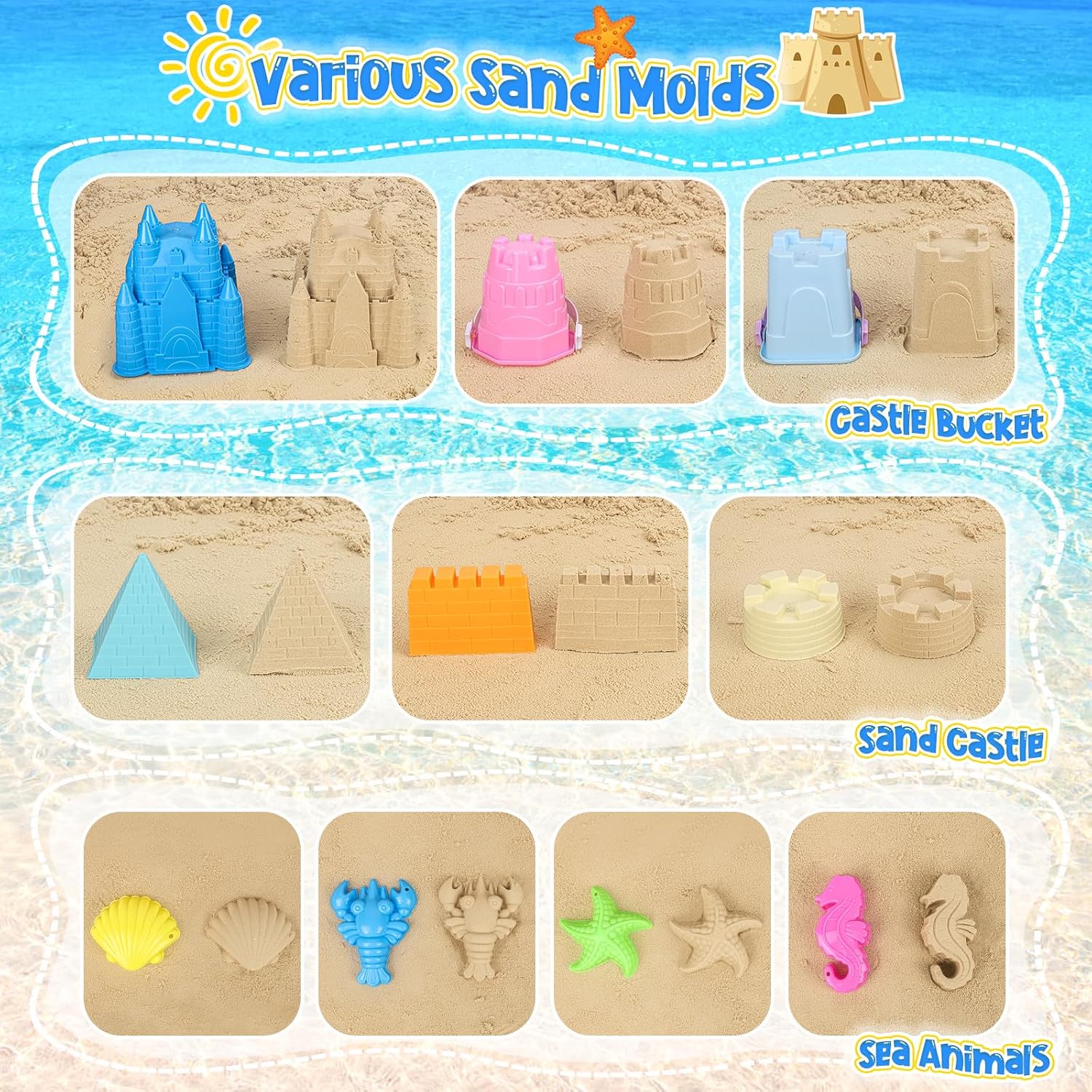 Beach Toys Sand Toys for Kids, Sand Castle Toys with Castle Bucket, Sand Molds, Shovel and Rake, Sandbox Toy for Toddlers 1-3 4 5 6 7 8 9 10 12, Beach Summer Accessories for Kids - Image 5