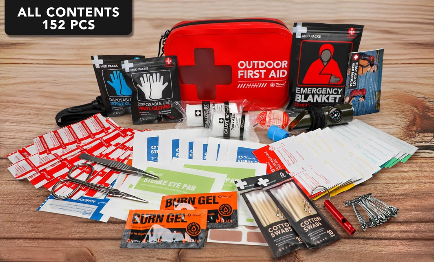 152 PCS Waterproof First Aid Kit, Portable Small Boat Dry Bag Bug Out Bags, Emergency Medical Kit Ideal for Boating, Camping, Fishing, Kayaking, Floating, Red - Image 3