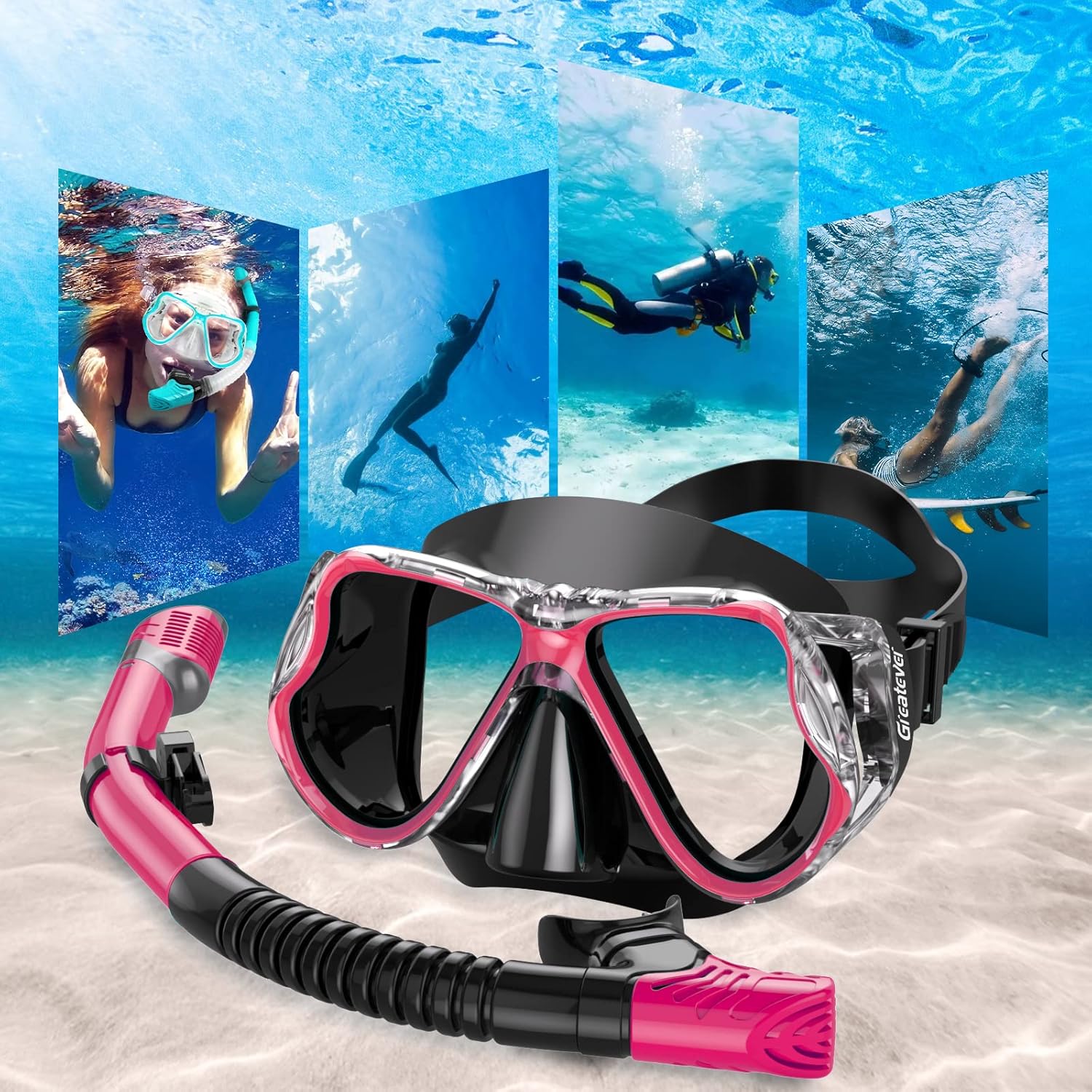 Greatever Dry Snorkel Set,Panoramic Wide View Anti-Fog Scuba Diving Mask,Professional Snorkeling Gear for Adults Kids - Image 7
