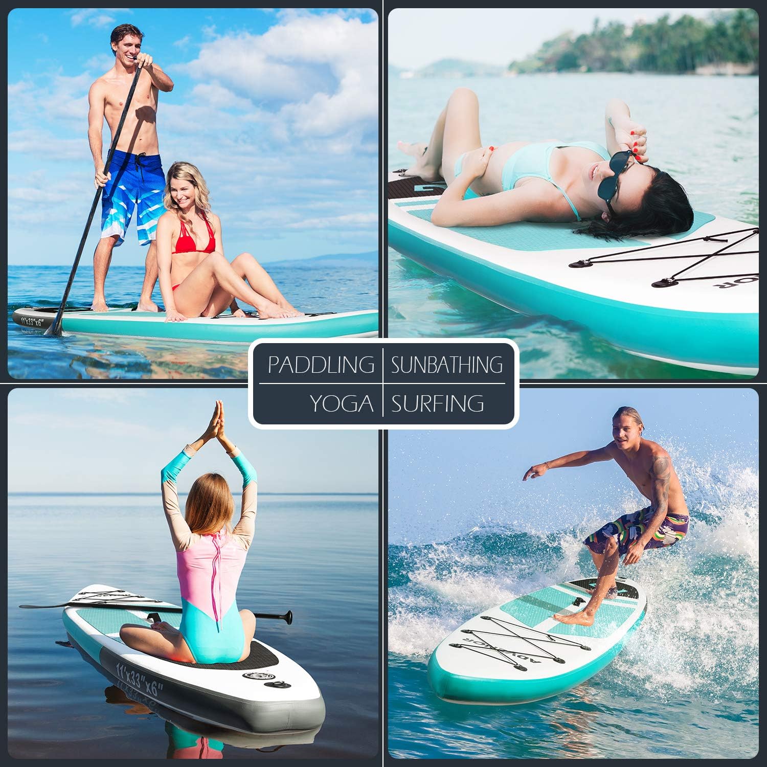 ADVENOR Paddle Board 11'x33 x6 Extra Wide Inflatable Stand Up Paddle Board with Hand Pump,Leash, Adjustable Paddle For Basic Version, Extra Kayak Paddle Kayak Seat 2 Fishing Mounts For Fishing Version - Image 6