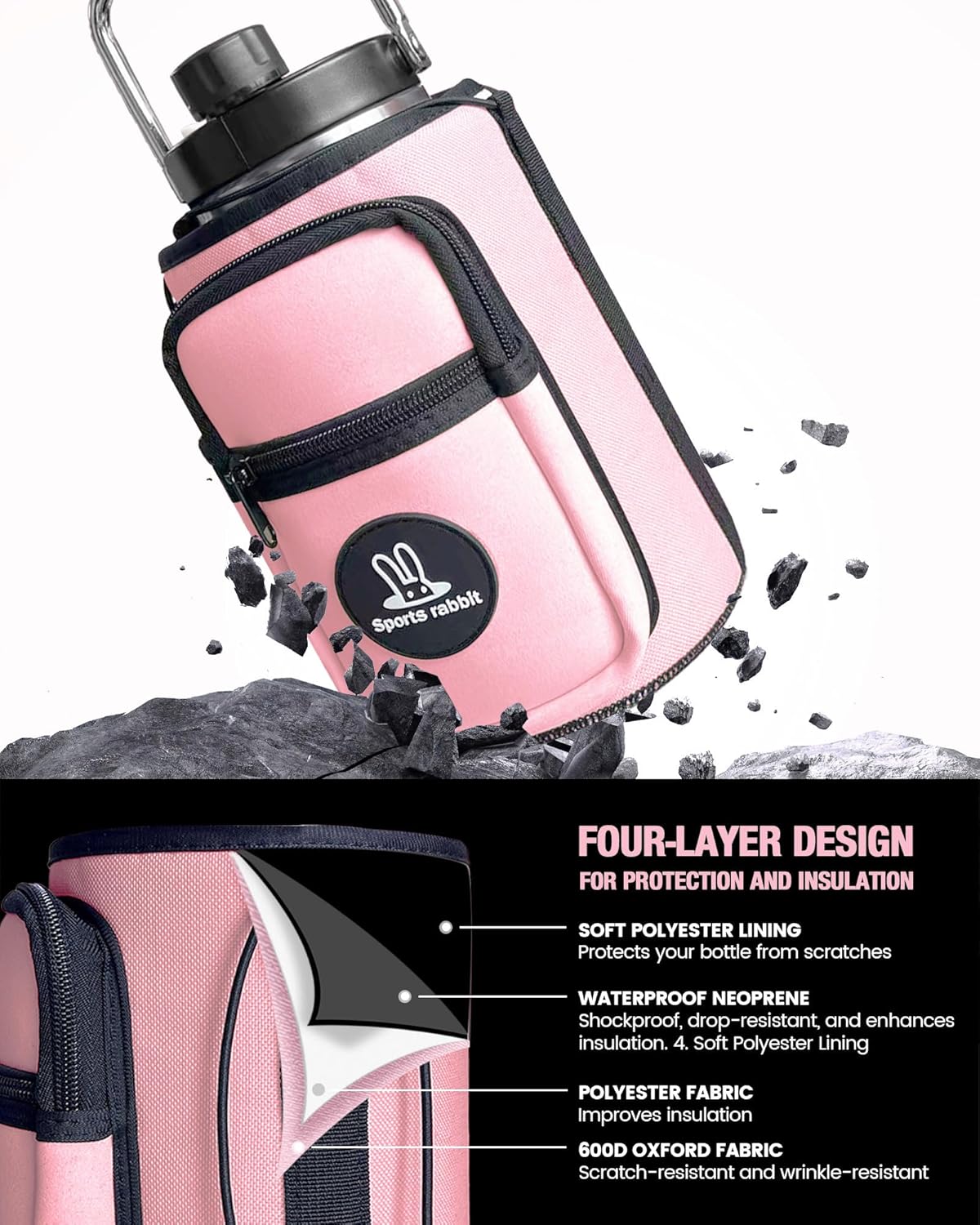 Sports rabbit Universal Water Bottle Holder – Durable Oxford & Neoprene Hybrid Design Compatible with Stanley 30/40oz Handled & 64/87oz Straight Tumblers, Adjustable Strap for Gym, Travel, Outdoors - Image 5