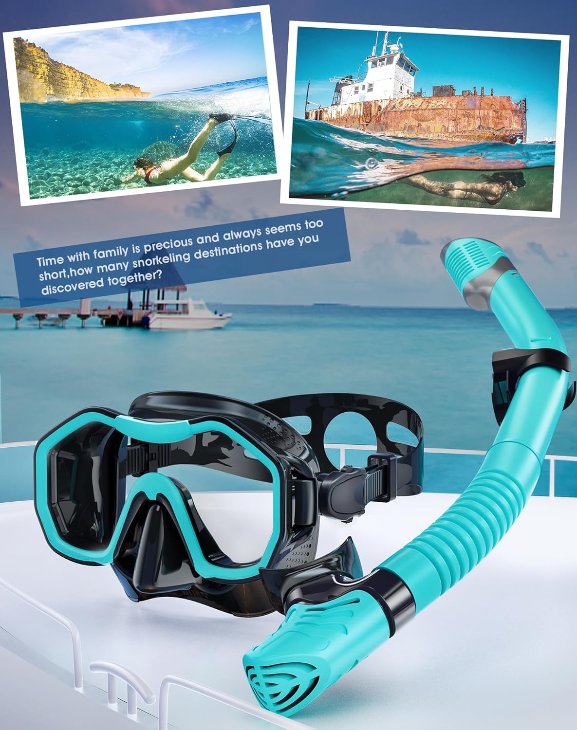 Snorkeling Gear for Adults Kids, Dry-Top Snorkel Set, 180°Panoramic Wide View Diving Mask Breathing Freely Snorkel Mask for Snorkeling Scuba Diving Swimming Travel - Image 8