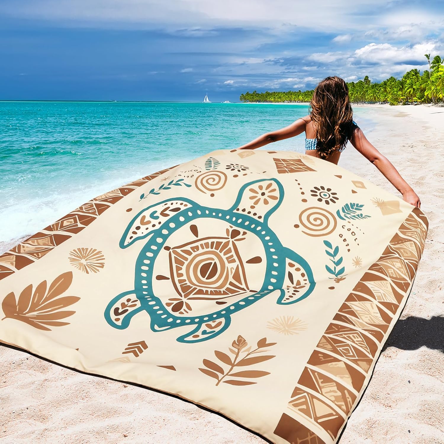 Beach Blanket Waterproof Sandproof Beach Mat 79" X 83"/10'x9'for 2-8 Adults Quick Drying Outdoor Picnic Mat Beach Accessories for Travel, Camping, Hiking - Image 5