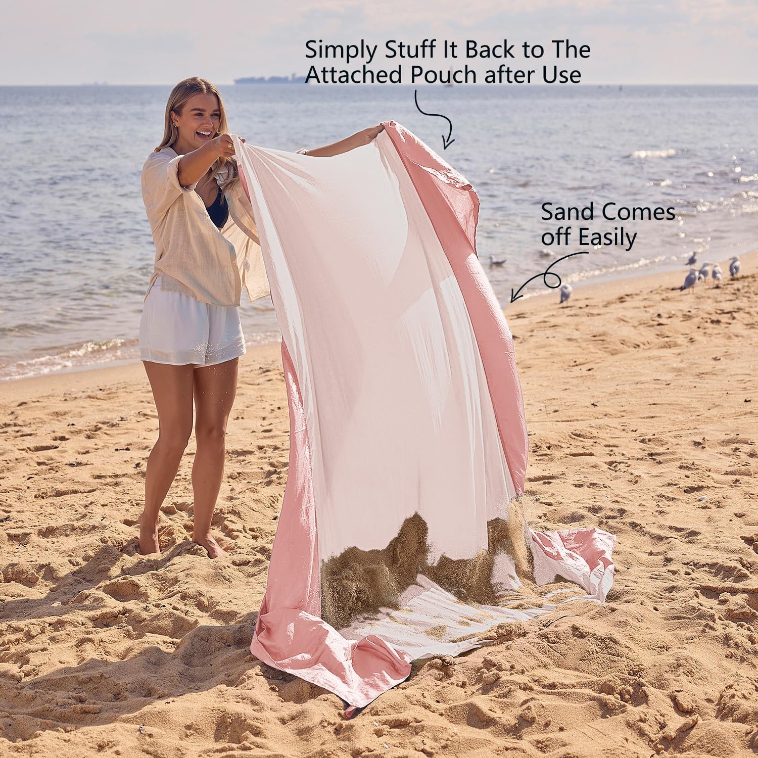 WEKAPO Beach Blanket Sandproof Waterproof, Extra Large Beach Mat, Oversized & Compact Sand Free, Quick Drying Beach Essentials for Vacation, Cruise, Picnic & Camping with Stakes - Image 5