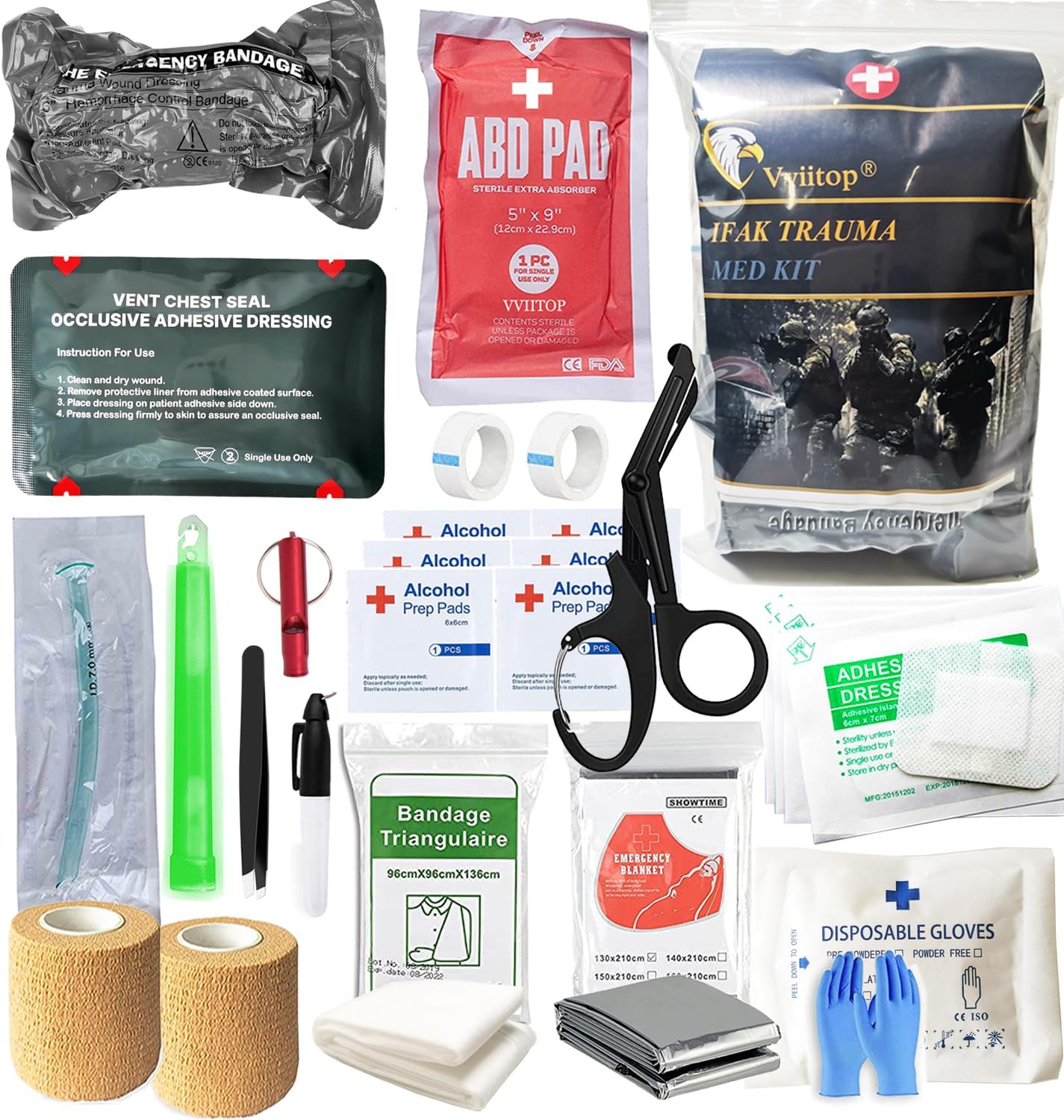 Trauma Refill Kit Med Pack IFAK First Aid | Vented Chest Seal | Israeli Bandage | ABD Pad | Self-Adhesive Bandages | Compressed Gauze | Bleeding Control Pack Feat Med Kits (Superior)