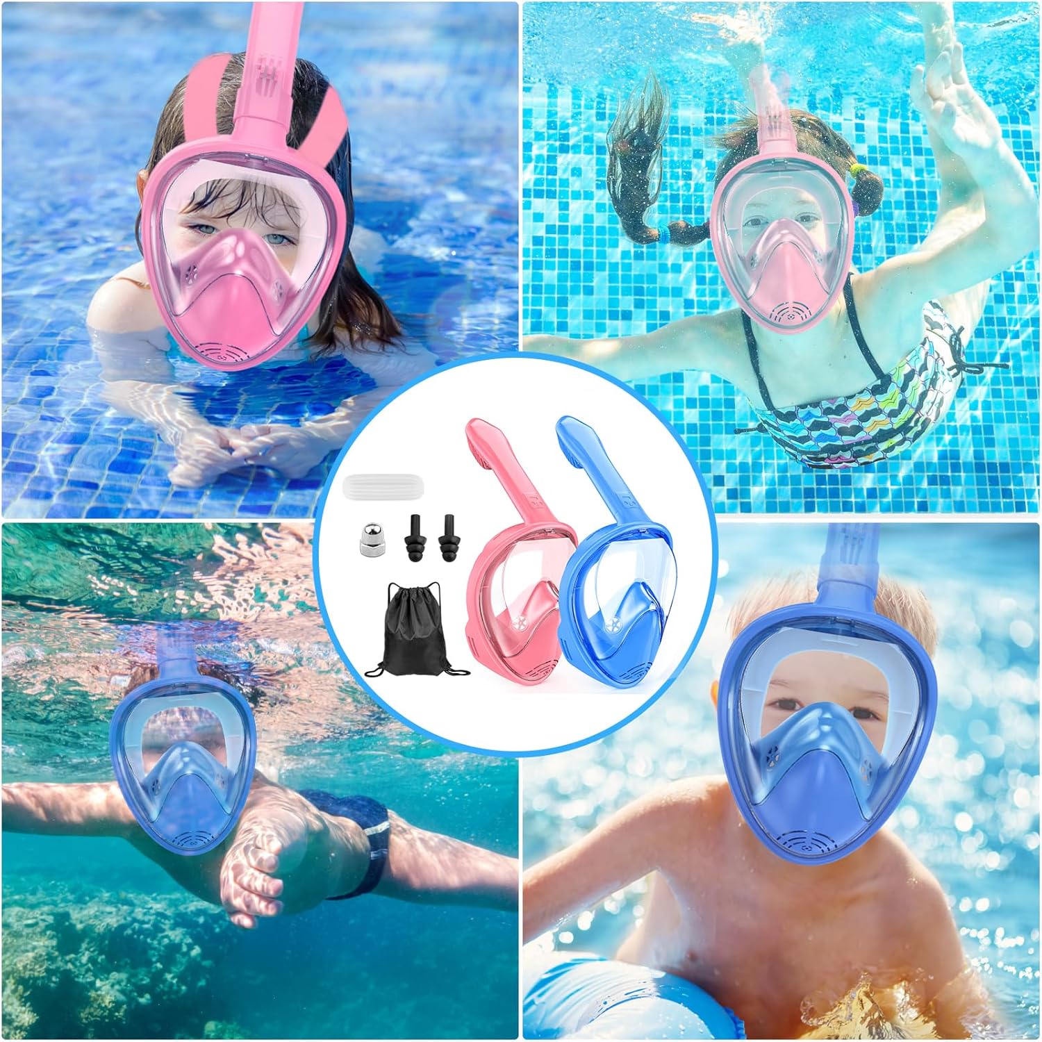 Kids Snorkel Mask Full Face, Snorkeling Gear for Kids 2-14 with Camera Mount, 180 Degree Panoramic View Snorkeling Set Anti-Fog Anti-Leak - Image 7