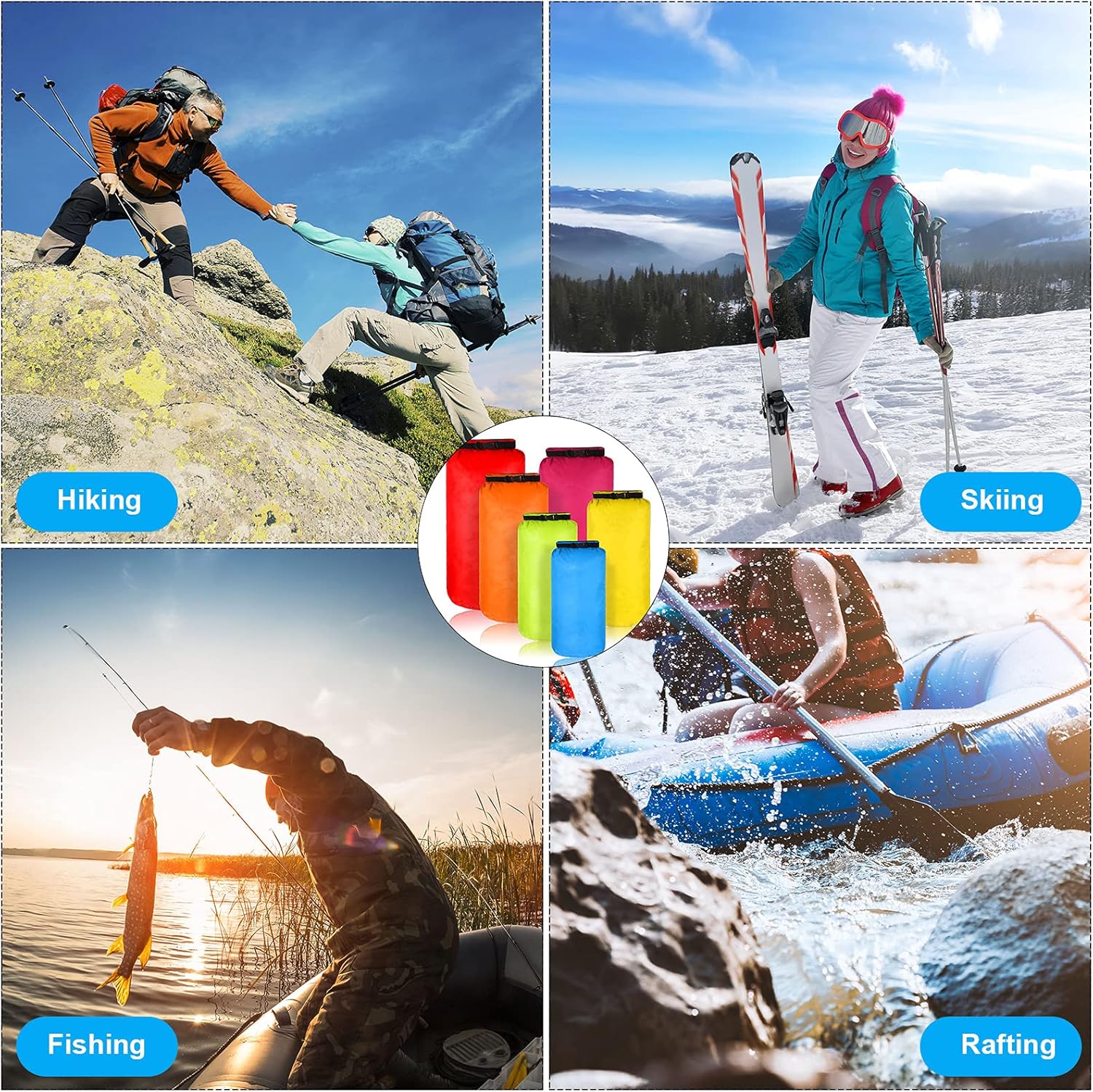 Shappy 6 Pcs Waterproof Dry Bag Set Ultralight Stuff Sack 20/15/10/8/5/3L Backpacking Bag with Long Adjustable Strap Outdoor Keep Gear Dry Sack for Camping Kayaking Boating Hiking Travel - Image 7