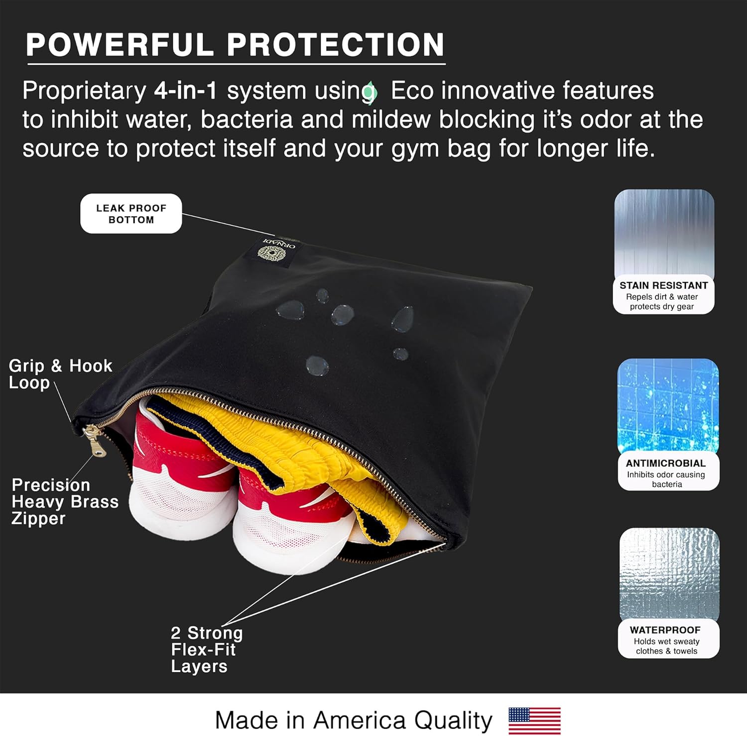 Wet Gym Clothes Bag Waterproof Antimicrobial Sack Inhibits Bacteria & Odor from Dirty Laundry, Swimsuits, Sweaty Shoes for Smell Proof Travel 14 X 17.5" Made in USA by Ornadi - Image 3