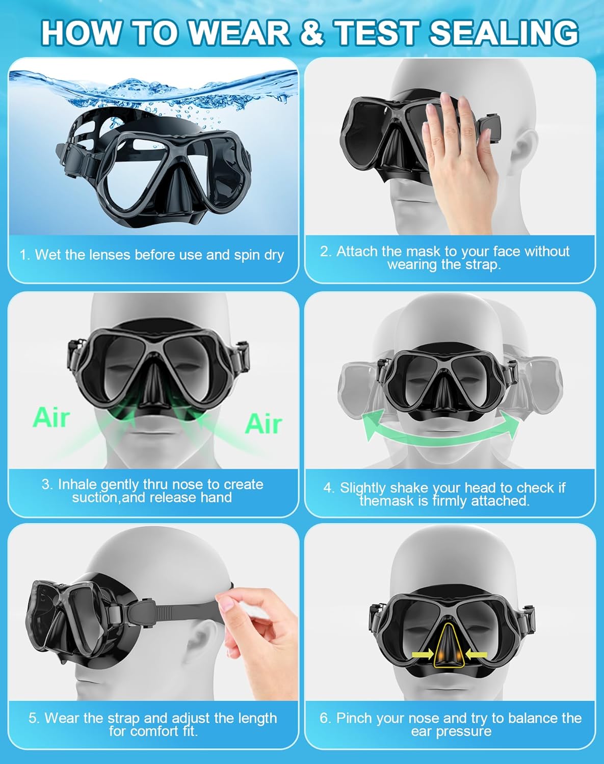 Greatever Dry Snorkel Set,Panoramic Wide View Anti-Fog Scuba Diving Mask,Professional Snorkeling Gear for Adults Kids - Image 7