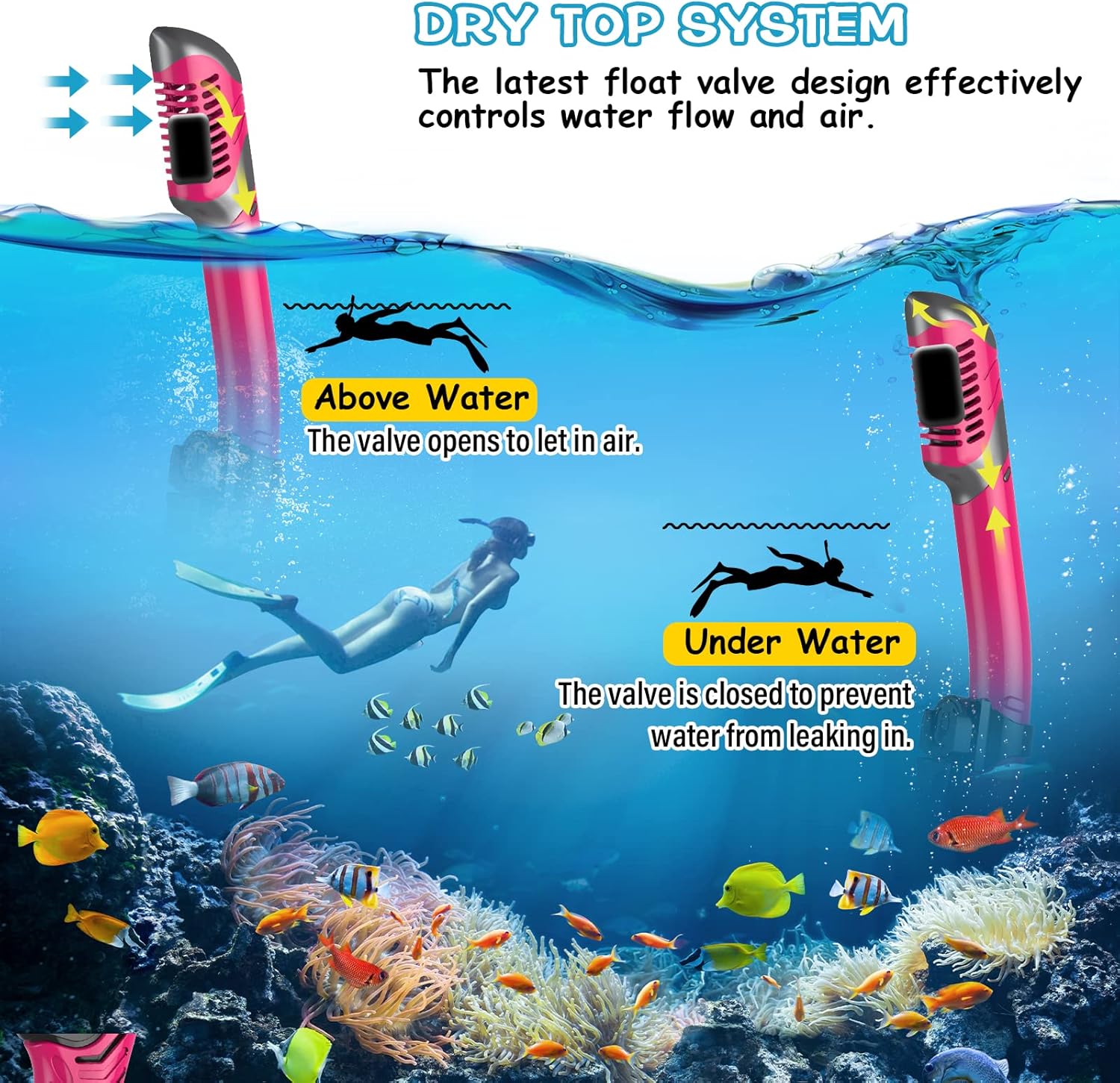Greatever Dry Snorkel Set,Panoramic Wide View Anti-Fog Scuba Diving Mask,Professional Snorkeling Gear for Adults Kids - Image 4