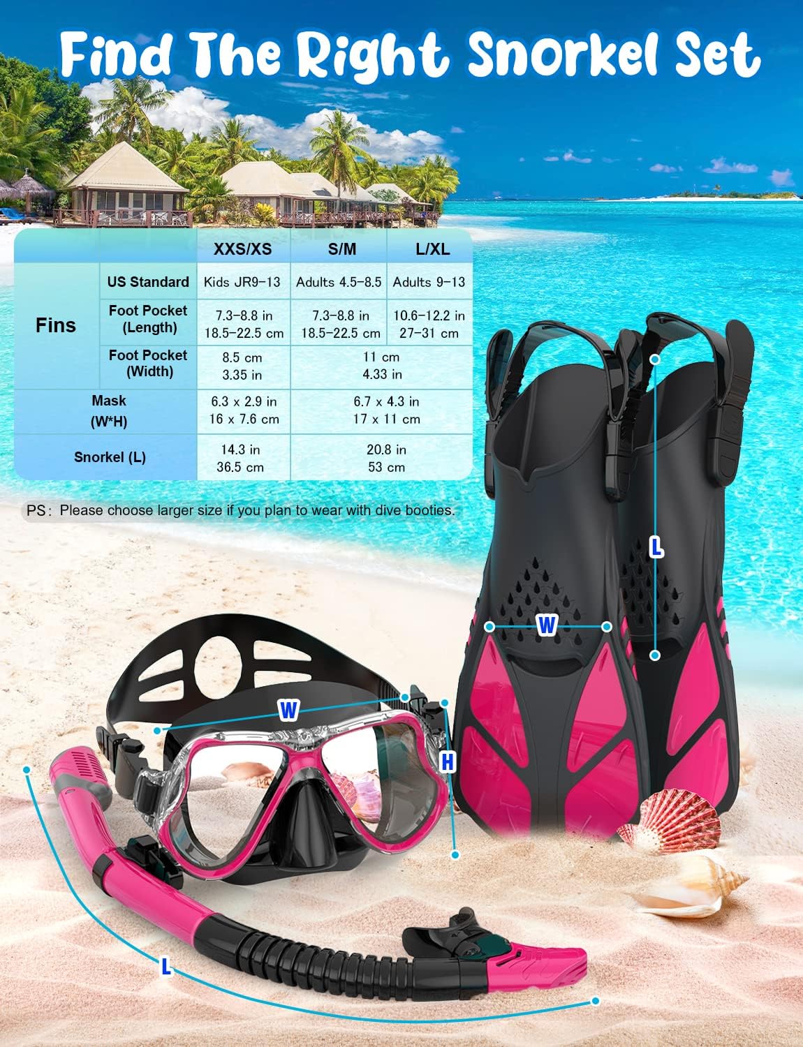Zenoplige Mask Fins Snorkel Set, Snorkeling Gear for Adults, Panoramic View Snorkel Mask Anti-Fog, Adjustable Dive Flippers, Dry Top Snorkel and Travel Bag, Scuba Gear for Swimming Snorkeling Diving - Image 5