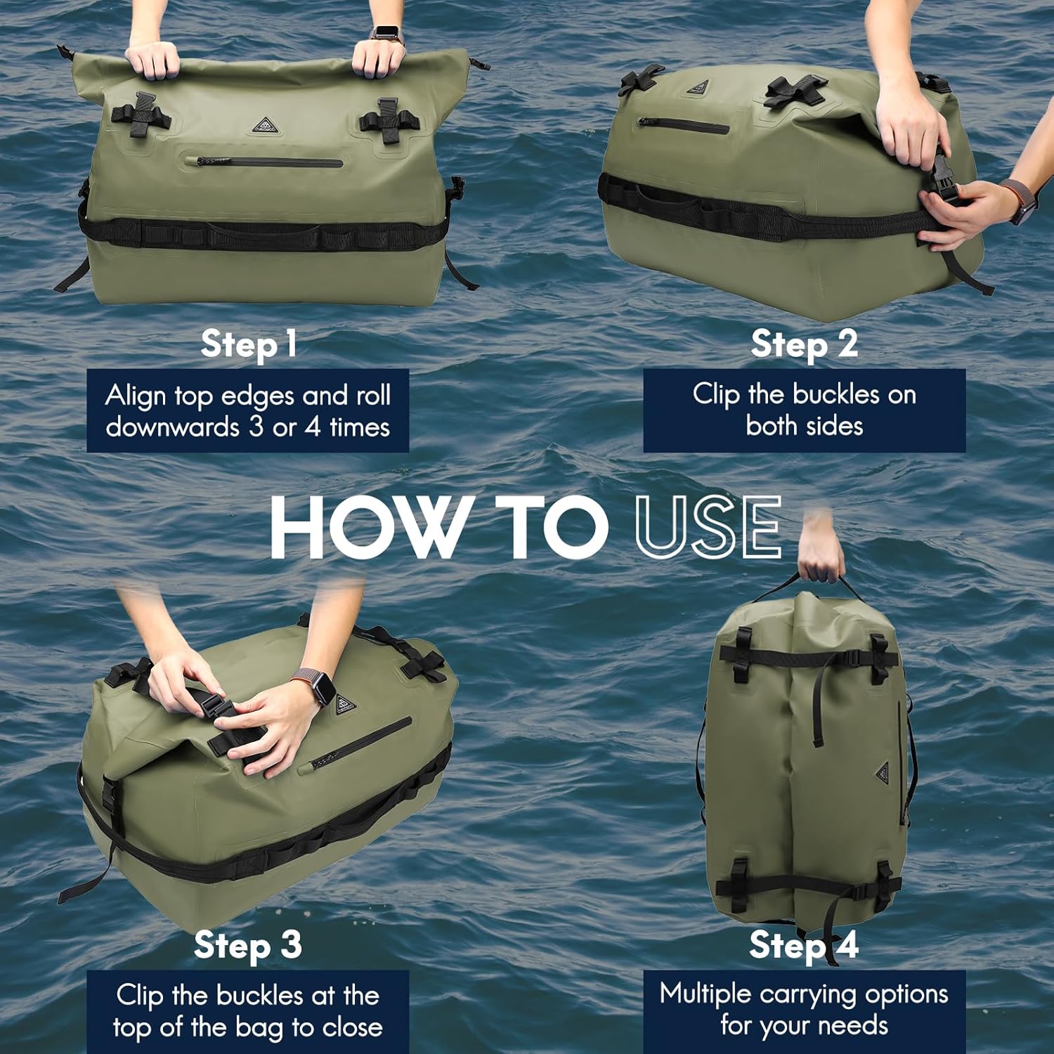 Haimont Large Waterproof Duffel Backpack Roll-Top Heavy Duty Dry Duffle Bag for Boating, Travel, Motorcycle, Kayaking, Camping, 60L - Image 6