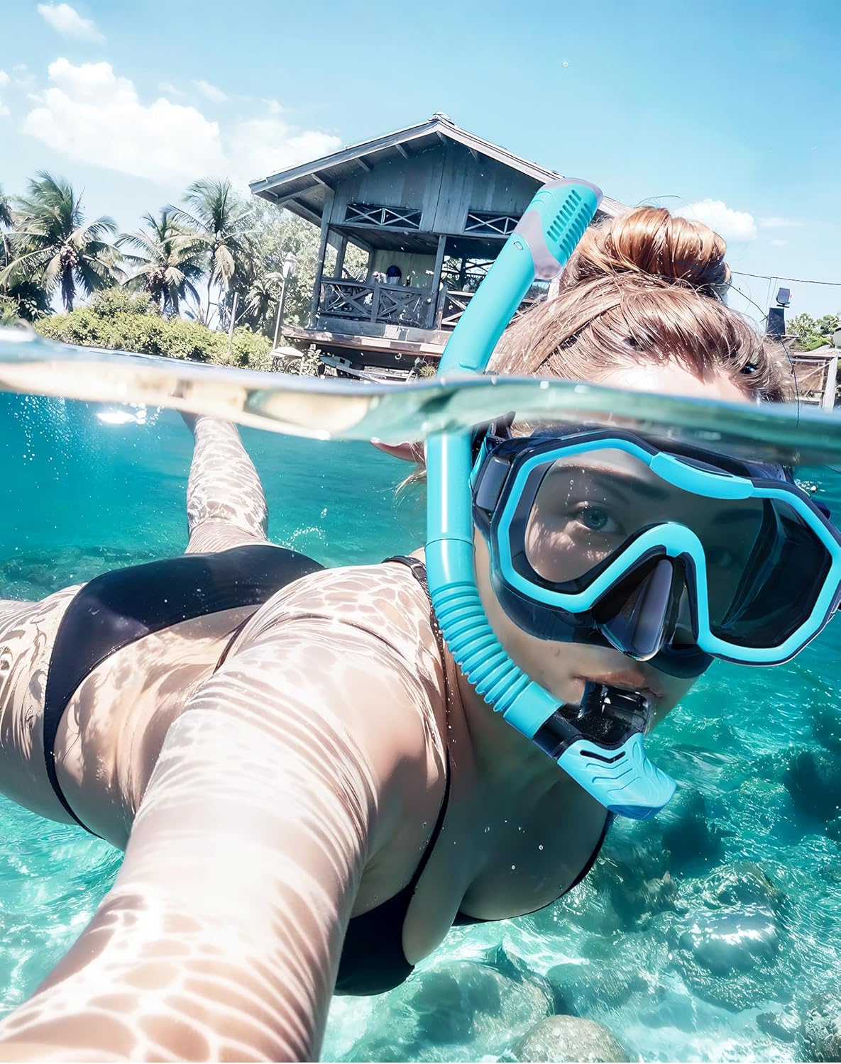 Snorkeling Gear for Adults Kids, Dry-Top Snorkel Set, 180°Panoramic Wide View Diving Mask Breathing Freely Snorkel Mask for Snorkeling Scuba Diving Swimming Travel - Image 7