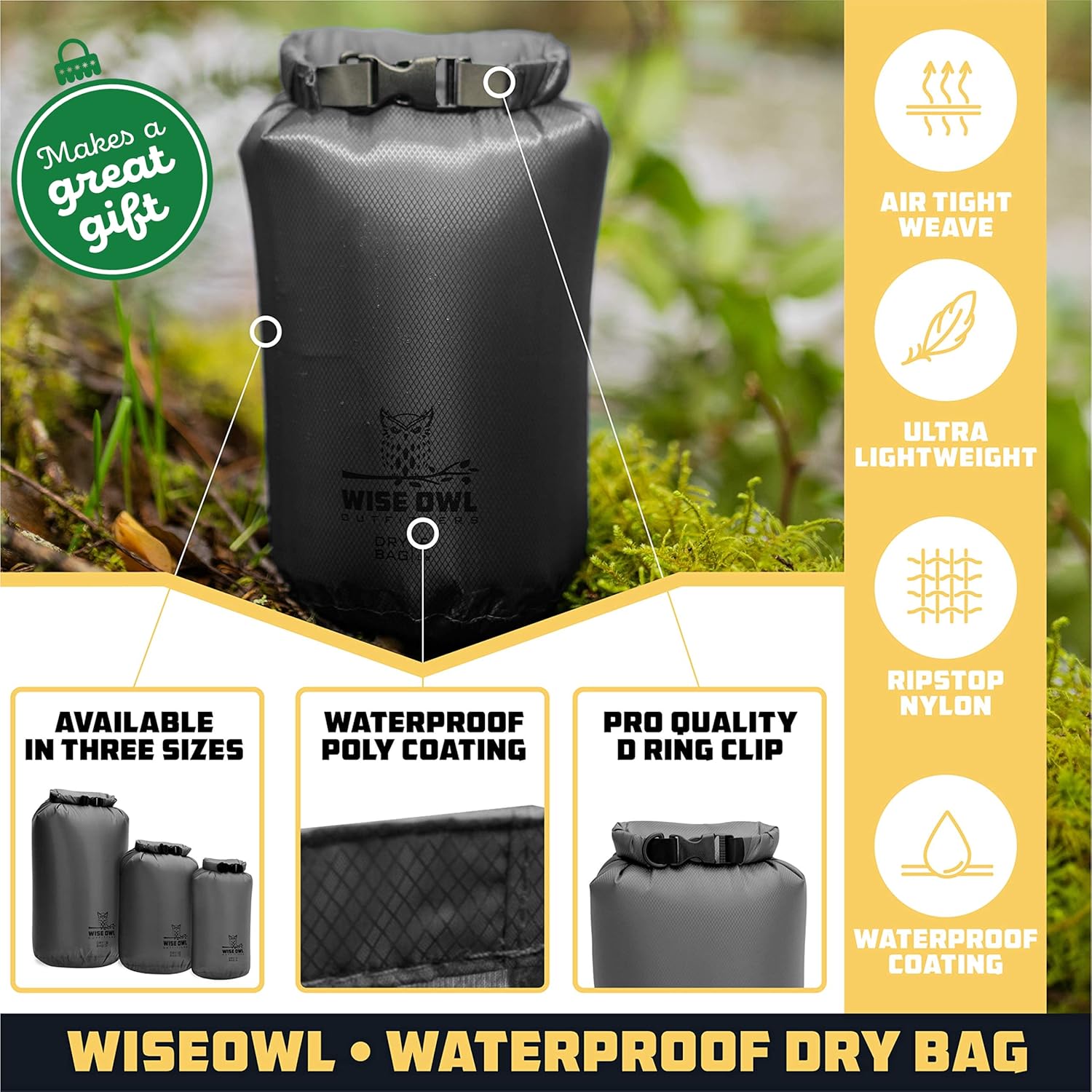 Wise Owl Outfitters Waterproof Dry Bag 3-Pack – Lightweight & Airtight 5L/10L/20L Small & Large Dry Bags for Kayaking, Beach, Travel, Boating, Hiking - Image 2