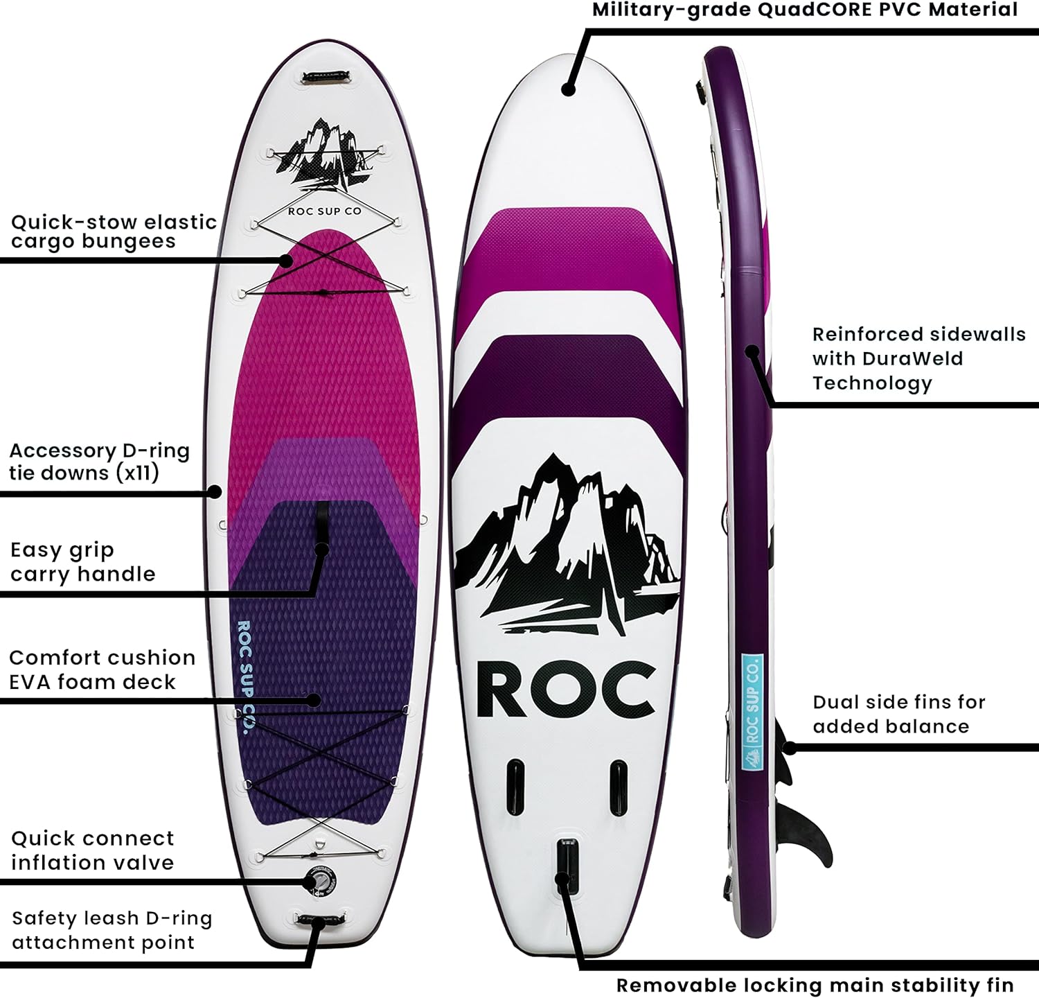 Roc Inflatable Stand Up Paddle Board 10' 6" with Premium SUP Paddle Board Accessories, Wide Stable Design, Non-Slip Comfort Deck for Youth & Adults - Image 4