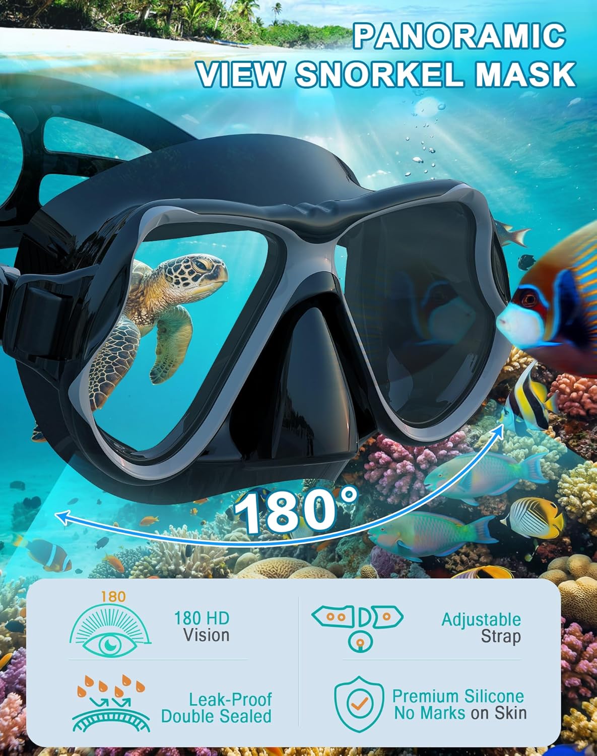 Greatever Dry Snorkel Set,Panoramic Wide View Anti-Fog Scuba Diving Mask,Professional Snorkeling Gear for Adults Kids - Image 2