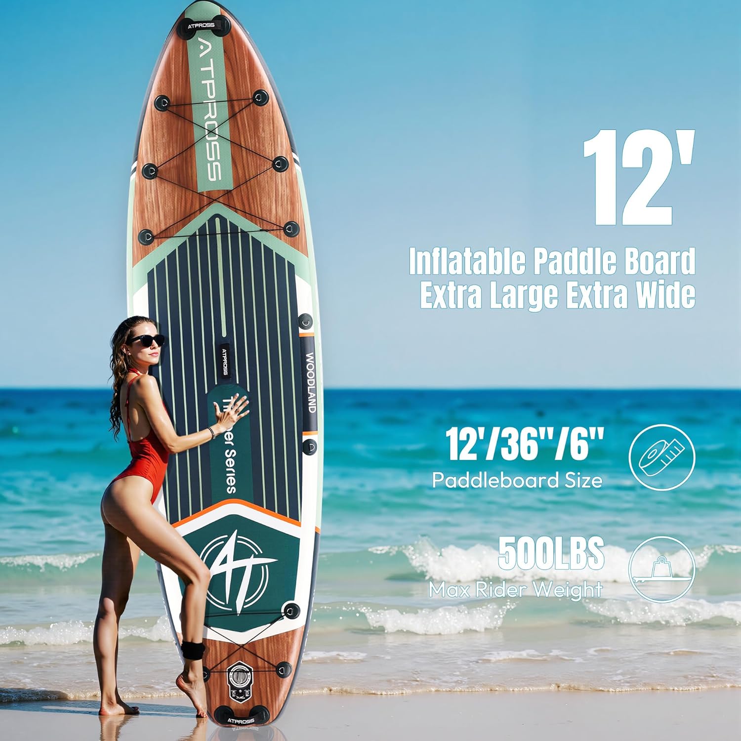 12'x36 Inflatable Paddle Board, 500lbs Extra Wide Stand Up Paddleboard for Adults with Premium SUP Accessories Kit & Backpack, Blow Up Kayak Non-Slip Stable Deck Boat for Yoga Fishing Surf - Image 2