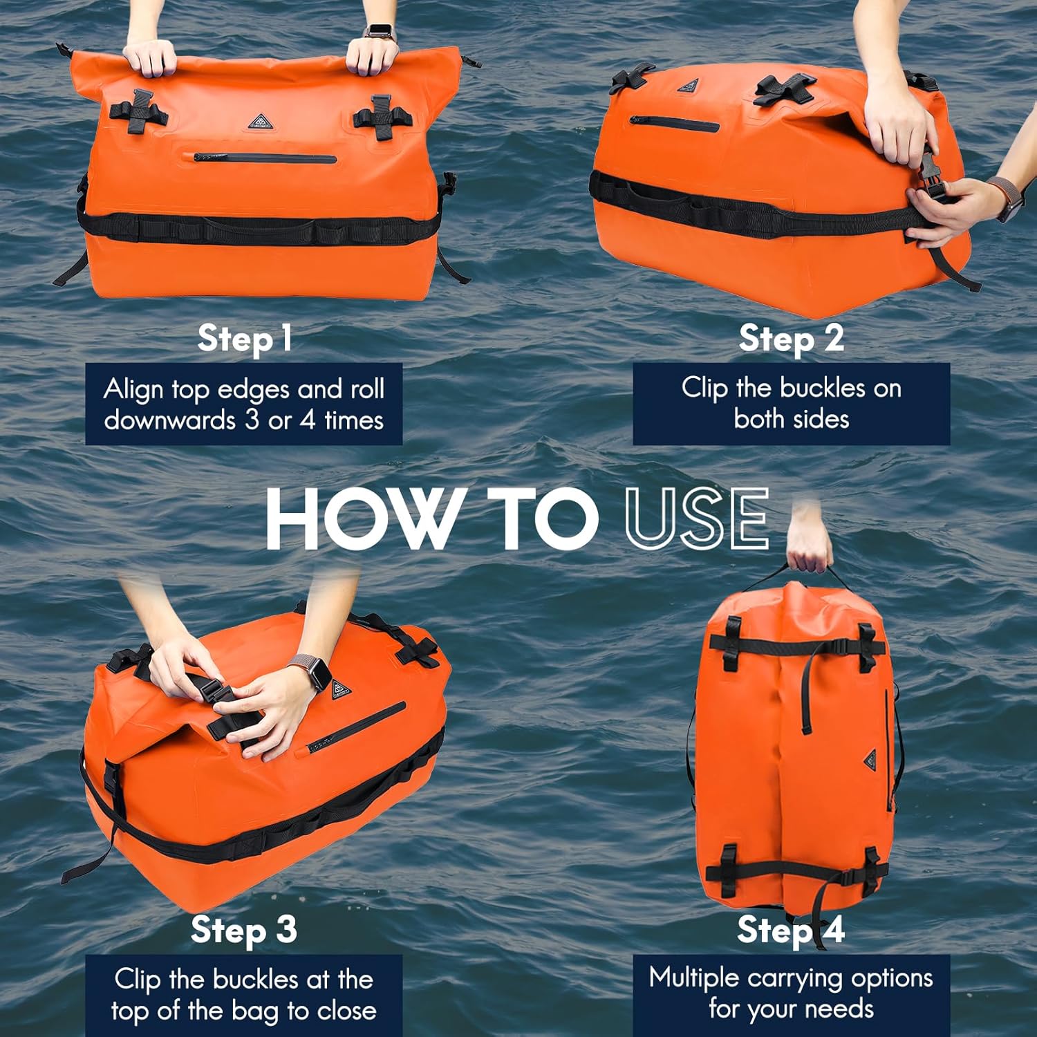 Haimont Large Waterproof Duffel Backpack Roll-Top Heavy Duty Dry Duffle Bag for Boating, Travel, Motorcycle, Kayaking, Camping, 60L - Image 6