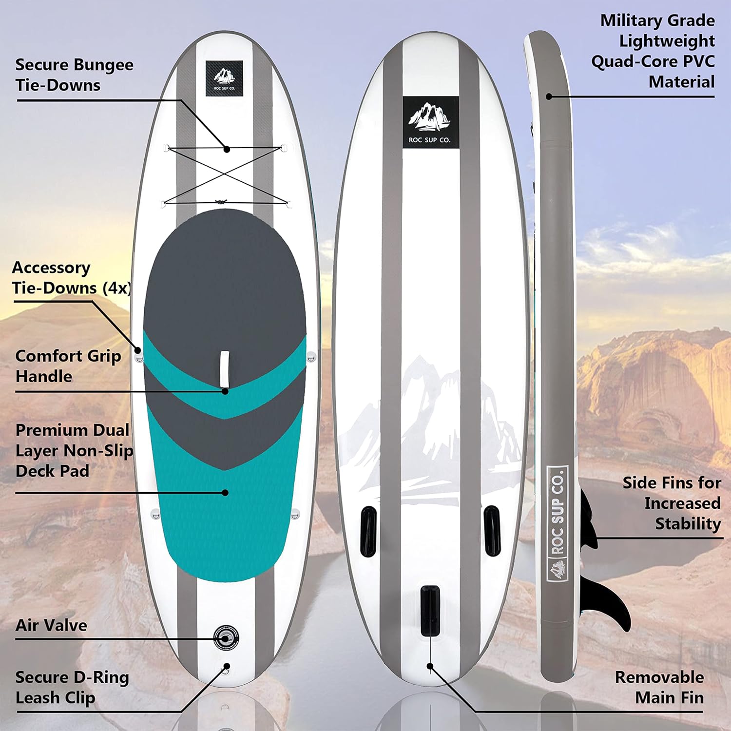 Roc Inflatable Stand Up Paddle Board with Premium SUP Paddle Board Accessories, Wide Stable Design, Non-Slip Comfort Deck for Youth & Adults - Image 4