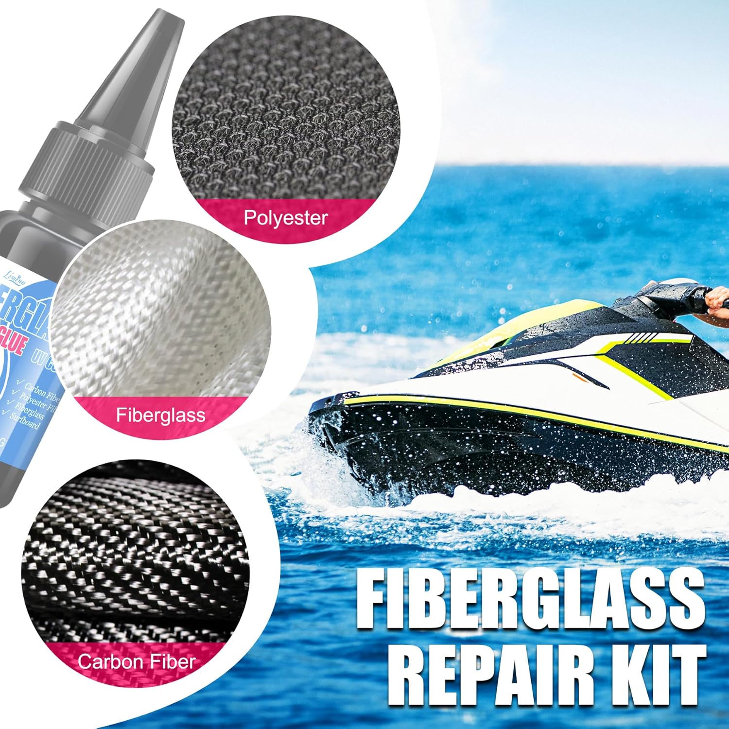 Fiberglass Repair Kit - Surfboard Repair Kit, UV Repair Glue with UV Light, Quickly Repair Scratches, Holes, and Gaps in Fiberglass, Polyester, Carbon Fiber - Fiberglass Filler for Surfboard Gelcoat - Image 5