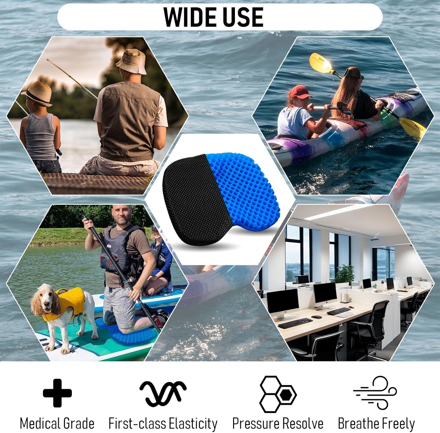 Kayak Seat Cushion, Thicken Anti Slip Waterproof Gel Kayak Seat, Portable Canoe Rowing Rubber Dinghy Pad for Stadium Sit in Kayak Inflatable Fishing Kayak Canoe Kayak Accessories - Image 6