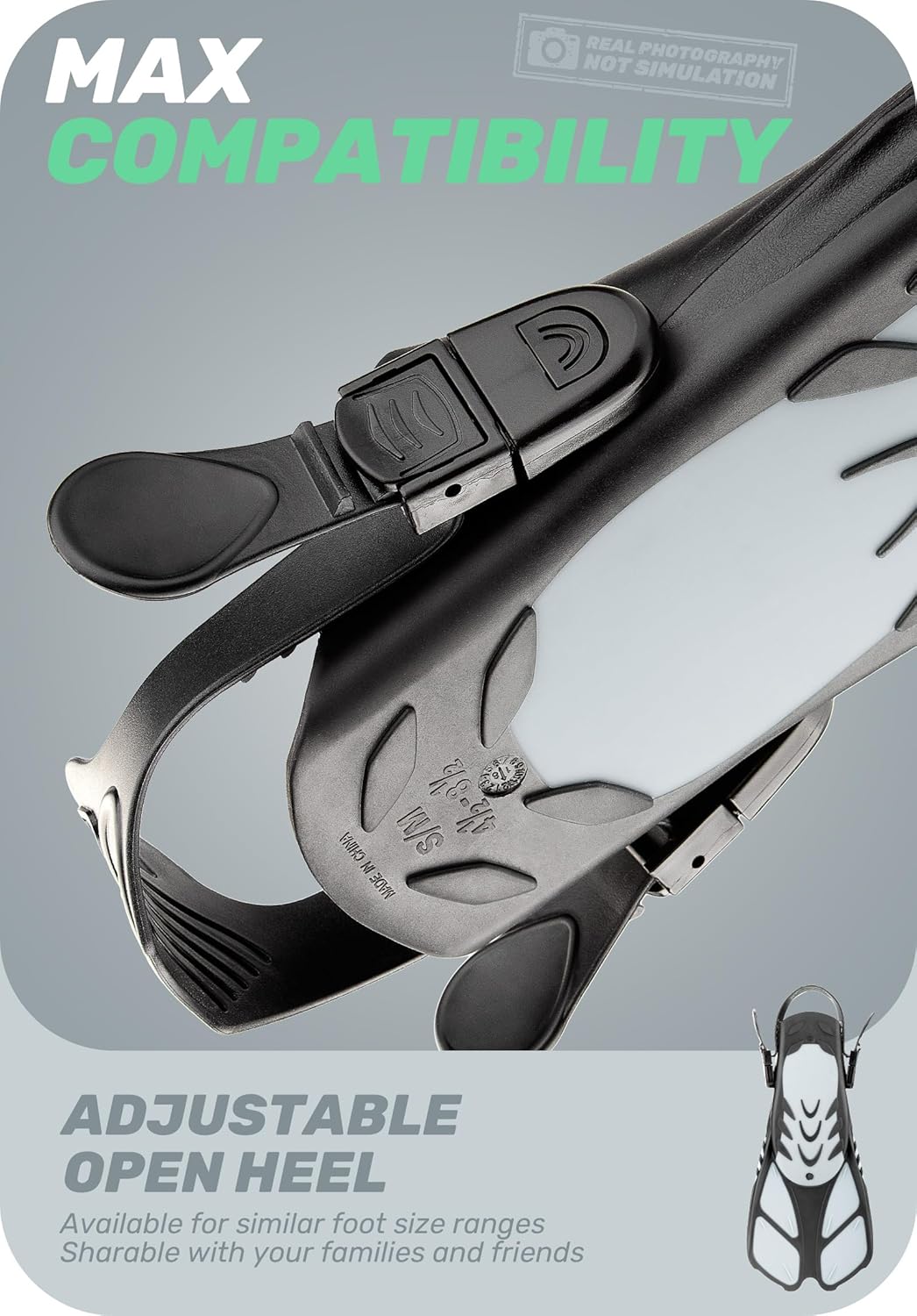 CAPAS Snorkel Fins, Swim Fins Travel Size Short Adjustable for Snorkeling Diving Adult Men Women Kids Open Heel Swimming Flippers - Image 4