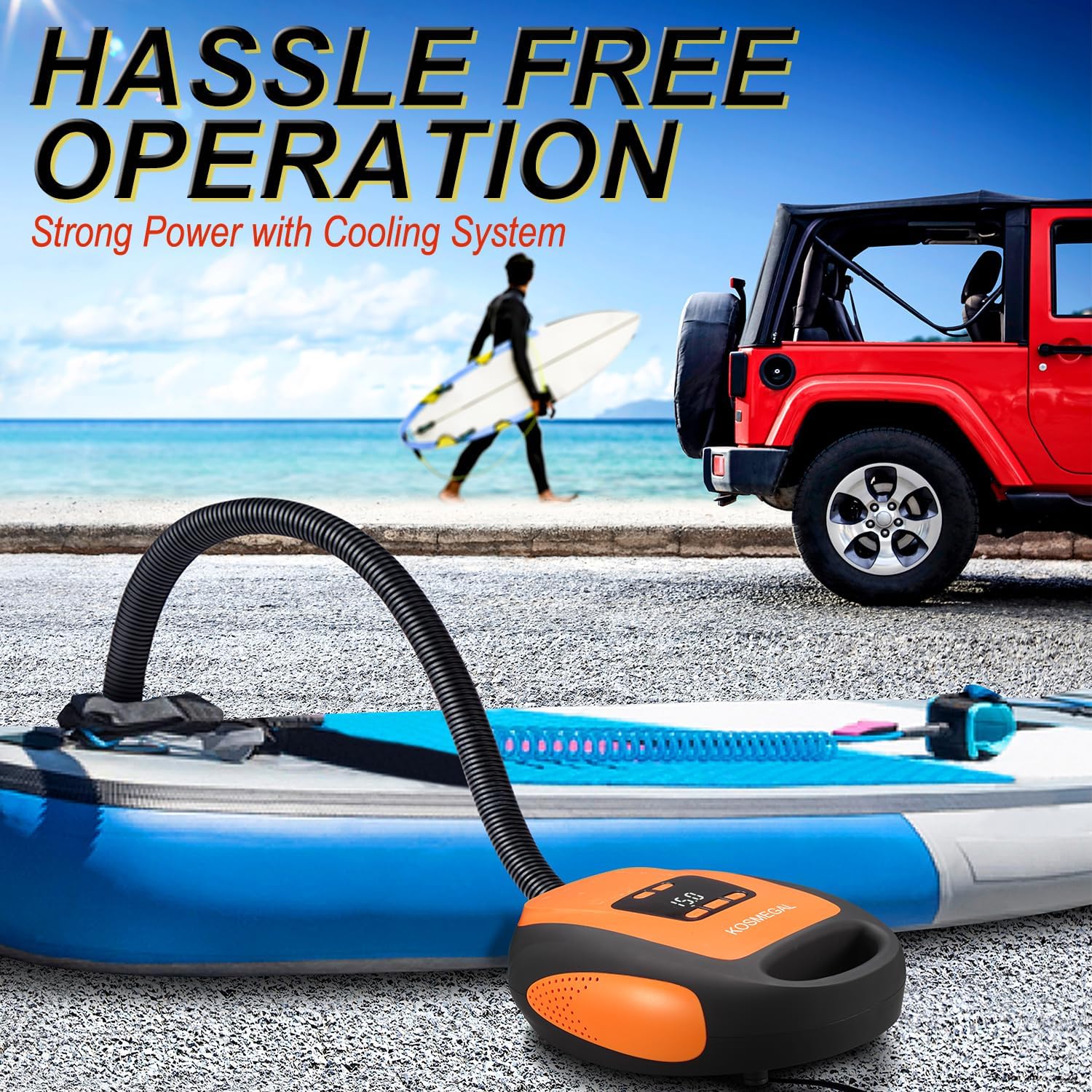 Paddle Board Pump Electric Portable, SUP Pump for Paddleboard, 20PSI Air Compressor with Auto-Off, Deflation Function and 12V DC Car Connector for Inflatables, Kayaks and Boats - Image 2