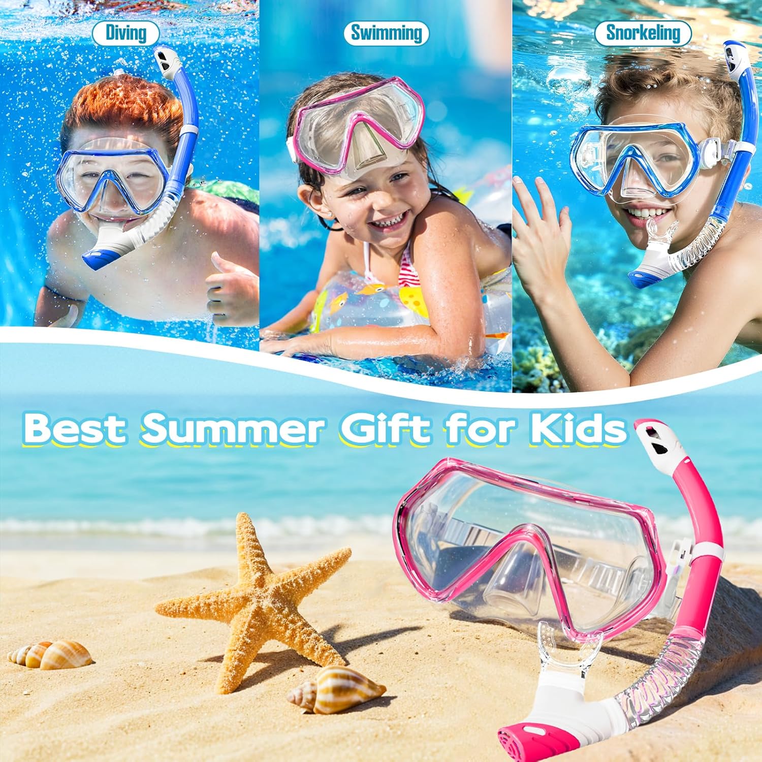 Goggles for Kids 3-14, Snorkeling Gear for Kids, Anti-Fog 180° Clear View, Snorkeling Mask and Dry Top Snorkel Combo Set, Swimming Goggles with Nose Cover - Image 6