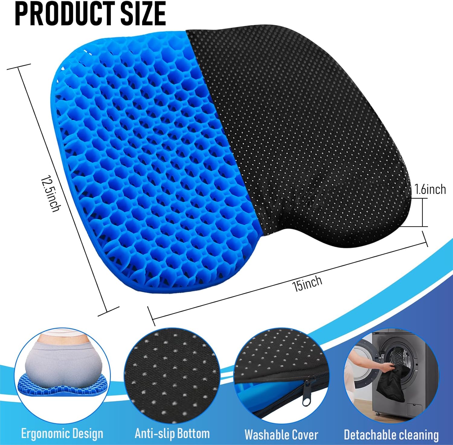 Kayak Seat Cushion, Thicken Anti Slip Waterproof Gel Kayak Seat, Portable Canoe Rowing Rubber Dinghy Pad for Stadium Sit in Kayak Inflatable Fishing Kayak Canoe Kayak Accessories - Image 2
