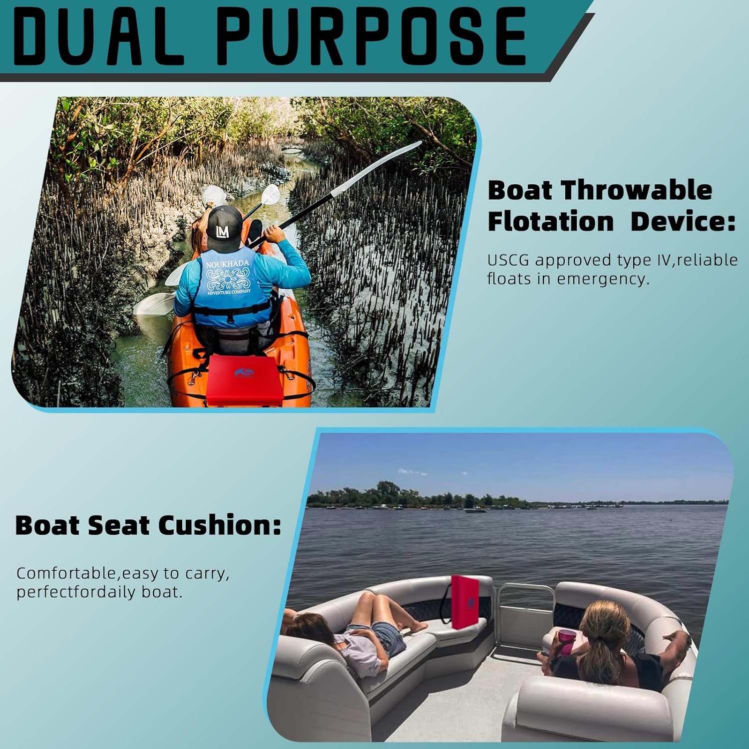 Throwable Flotation Cushion,Emergency Marine Foam Flotation Throwable Device,USCG Approved Type IV PFD Boat Throw Seat Cushion Life Preserver Emergency Safety Equipment for Boat Kayak Canoe Red-1PK - Image 4
