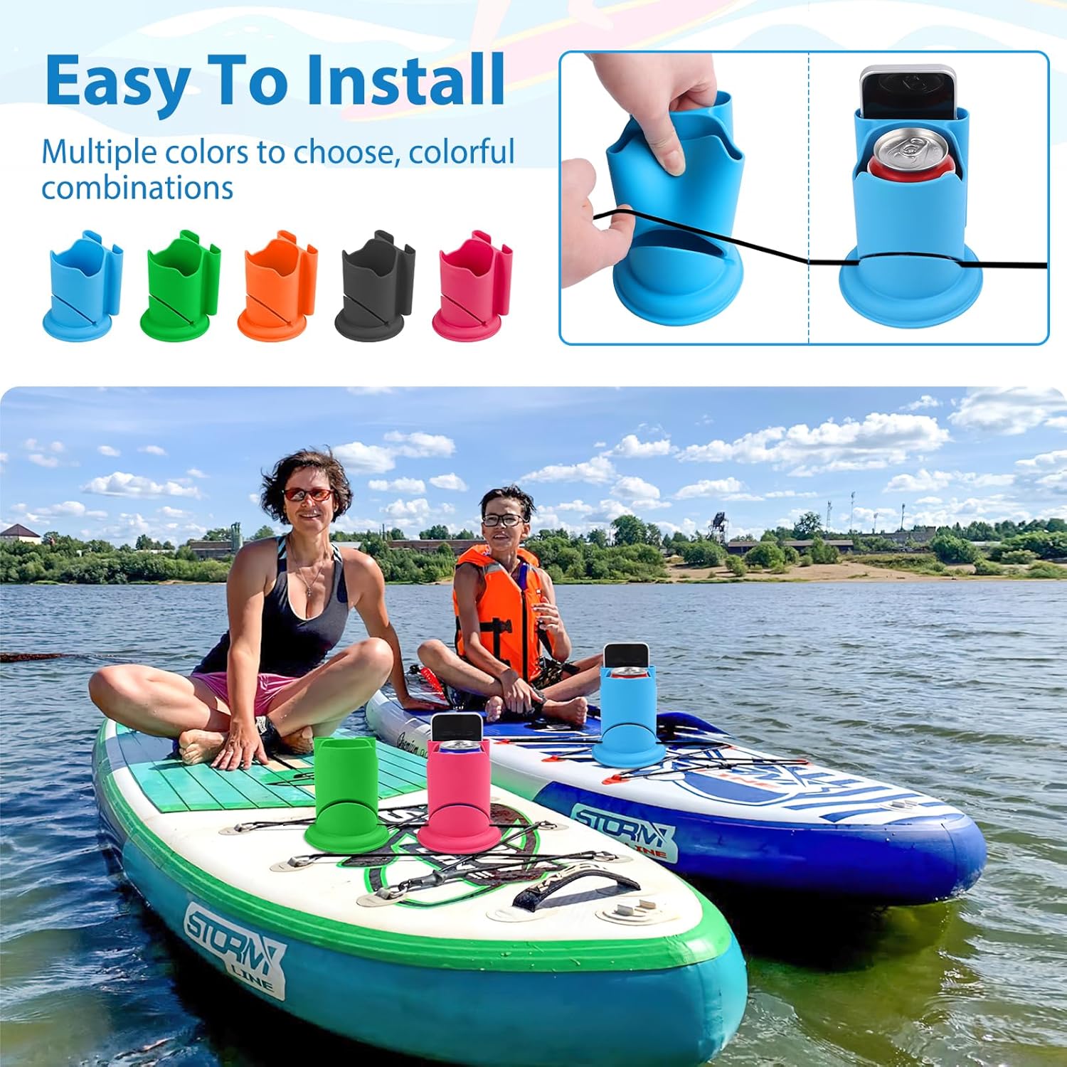 Paddleboard Cup Holder, Paddle Board and Kayak Drink Holder, 2-in-1 Drink & Phone Holder, Paddleboard Accessory for Surfboards, Canoes, SUPs, Kayaks, Boats (Blue) - Image 6